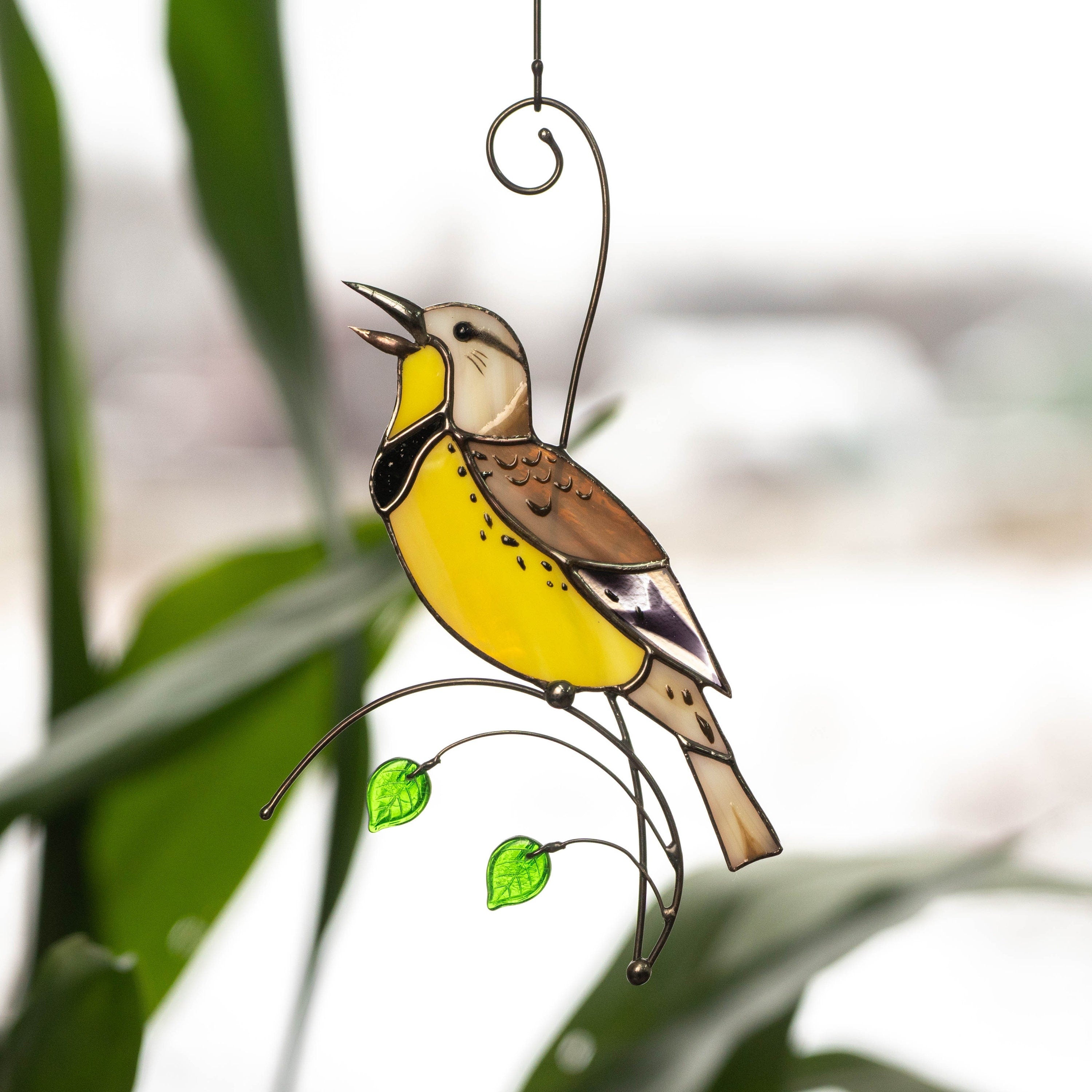 Western meadowlark stained glass suncatcher House warming gifts new home Bird stained glass window hangings Great grandma gift