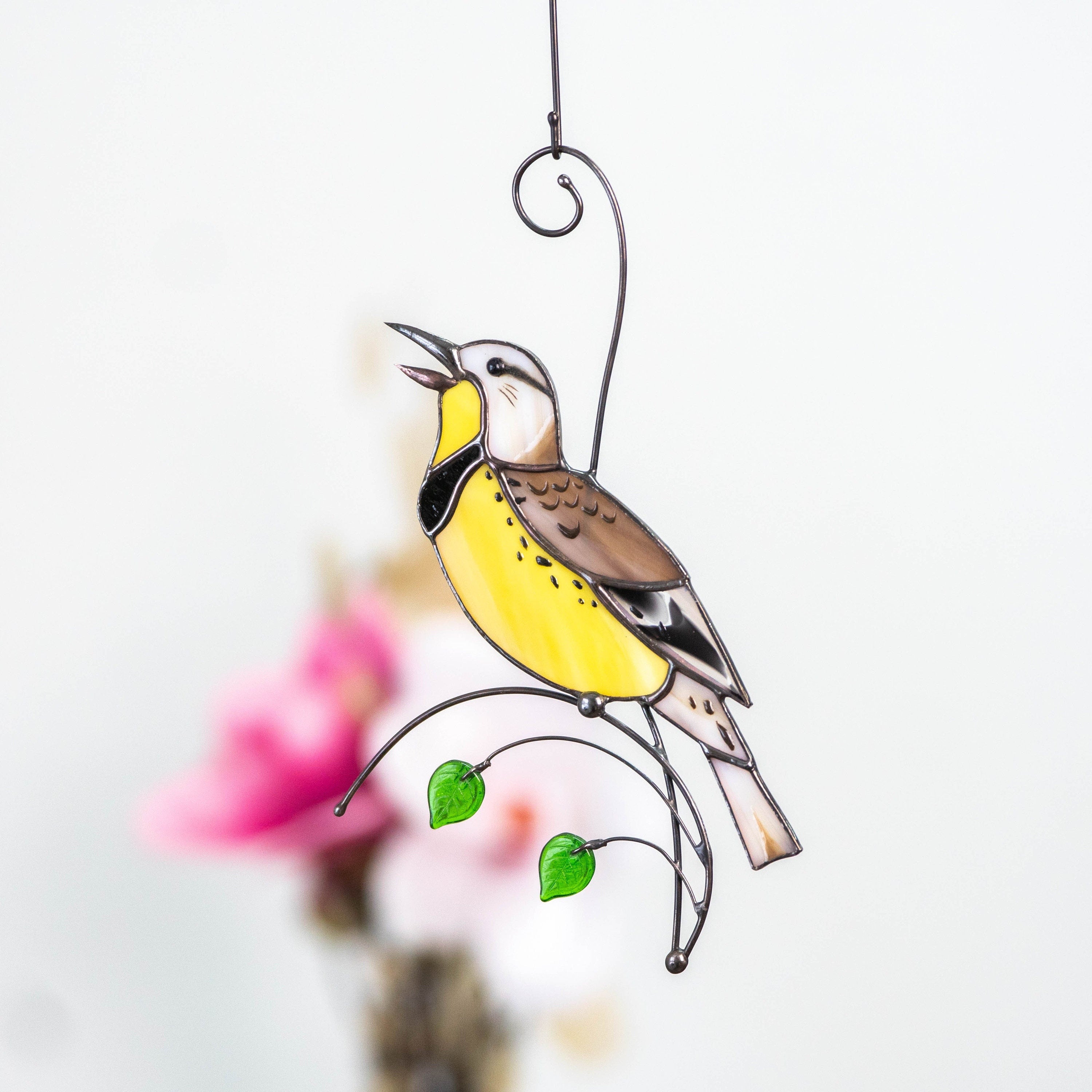 Western meadowlark stained glass suncatcher House warming gifts new home Bird stained glass window hangings Great grandma gift