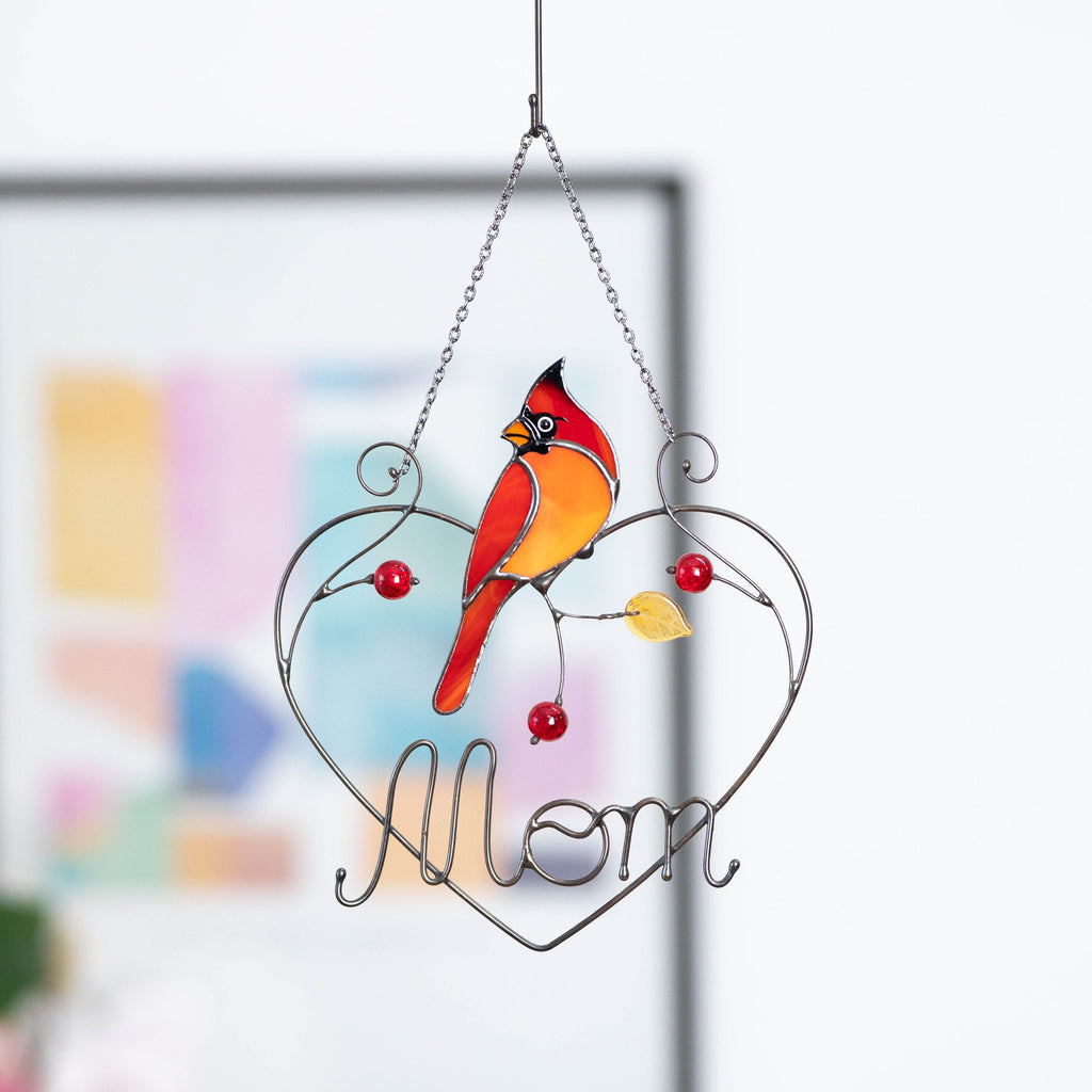 Cardinal stained glass window hangings Personalized unique gift for mom Stained glass bird suncatcher Cardinal memorial gift