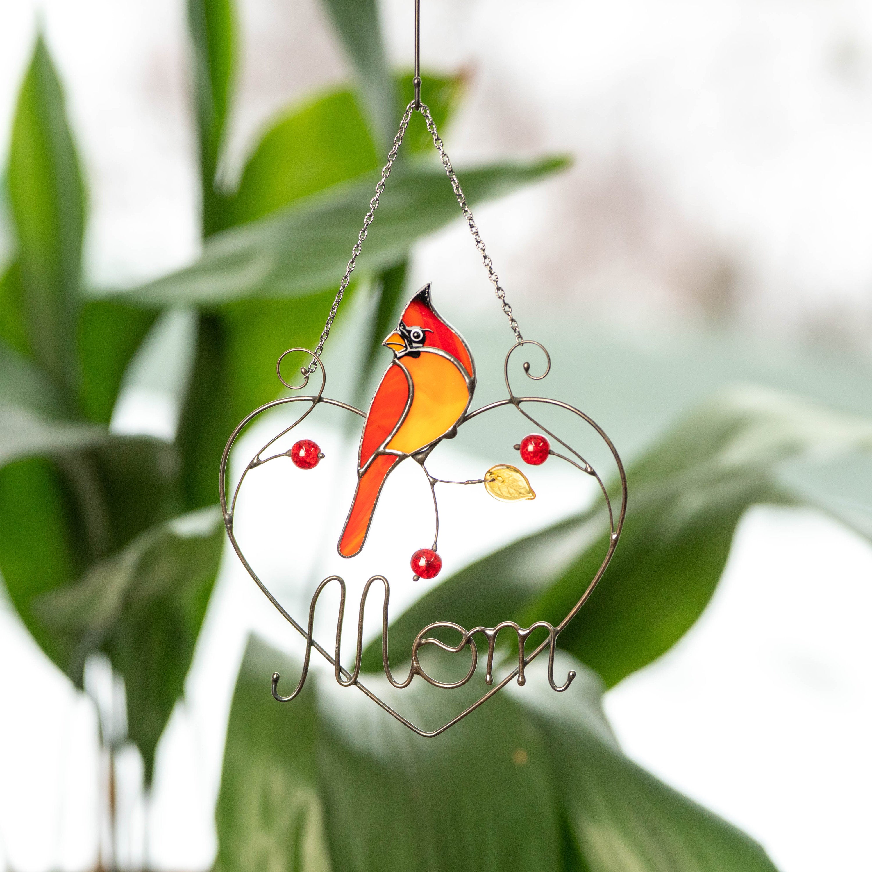 Cardinal stained glass window hangings Personalized unique gift for mom Stained glass bird suncatcher Cardinal memorial gift