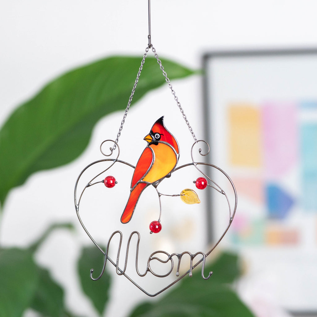 Cardinal stained glass window hangings Personalized unique gift for mom Stained glass bird suncatcher Cardinal memorial gift