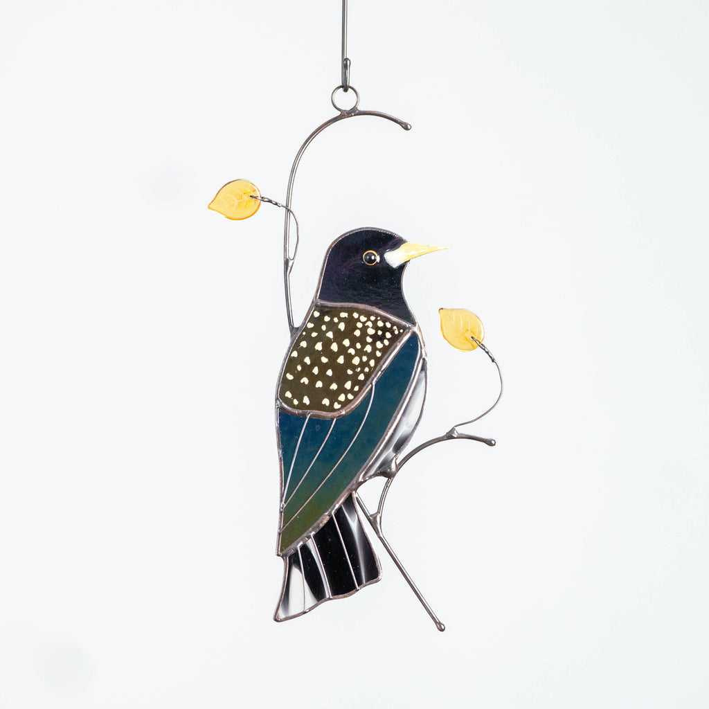 European starling bird stained glass window hangings Godfather gift Custom stained glass bird suncatcher New mom gift