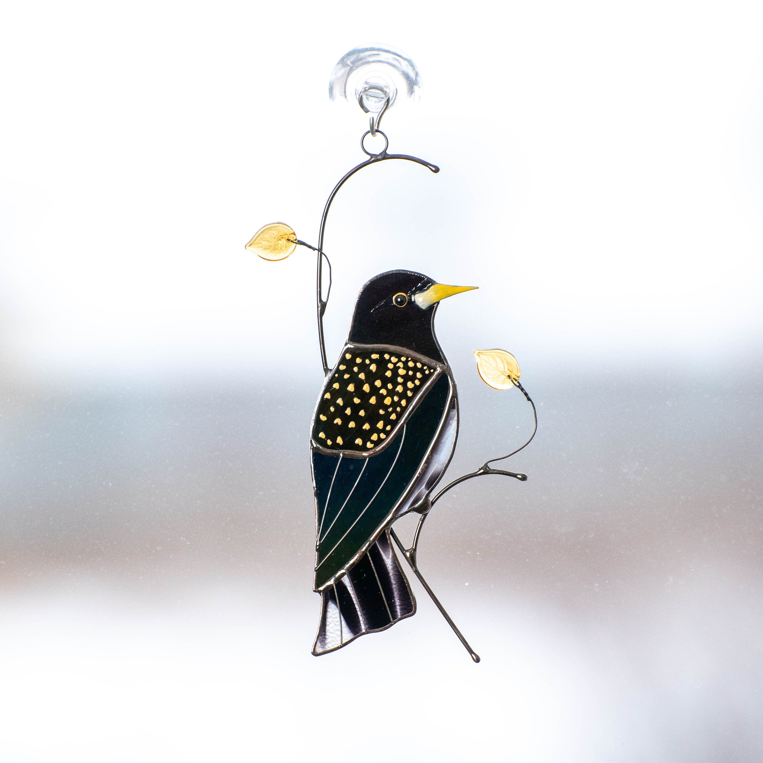 European starling bird stained glass window hangings Godfather gift Custom stained glass bird suncatcher New mom gift