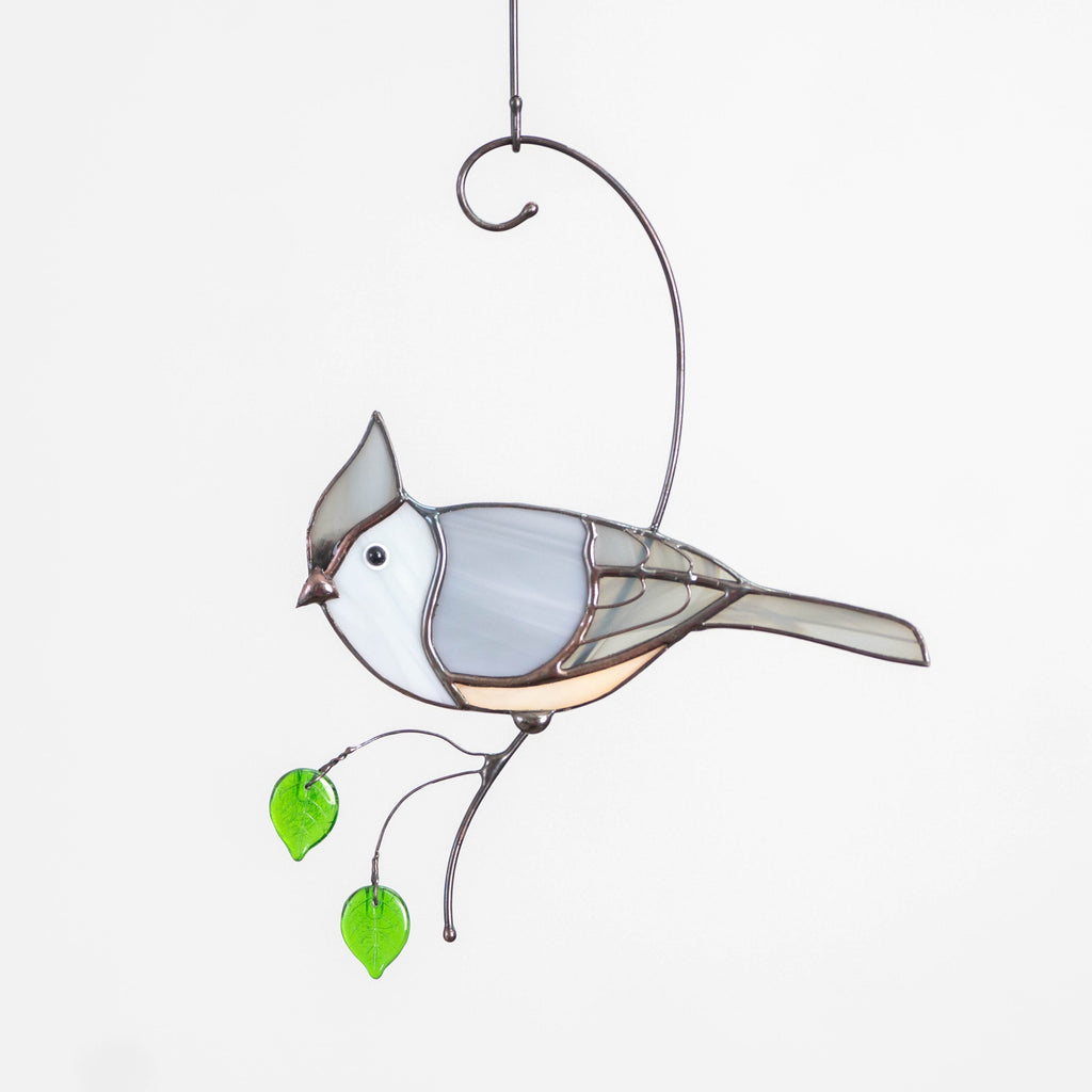 Tufted titmouse stained glass window hangings New mom gift House warming gifts new home Stained glass bird suncatcher