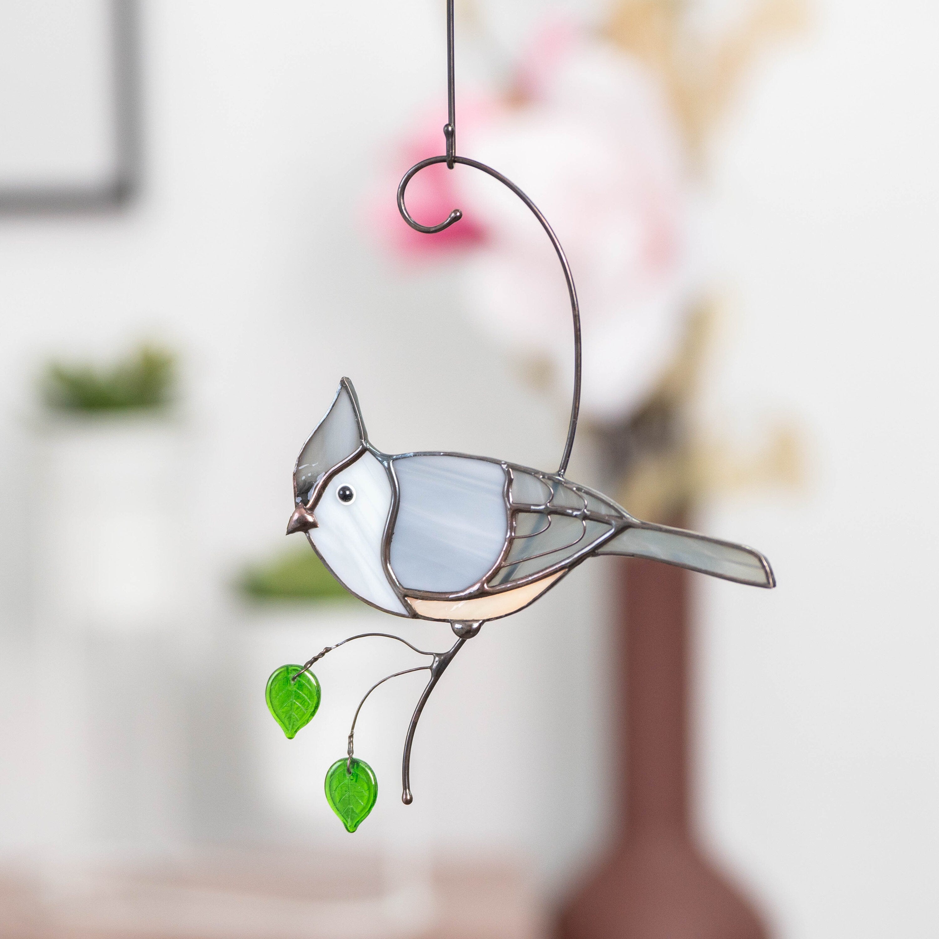 Tufted titmouse stained glass window hangings New mom gift House warming gifts new home Stained glass bird suncatcher