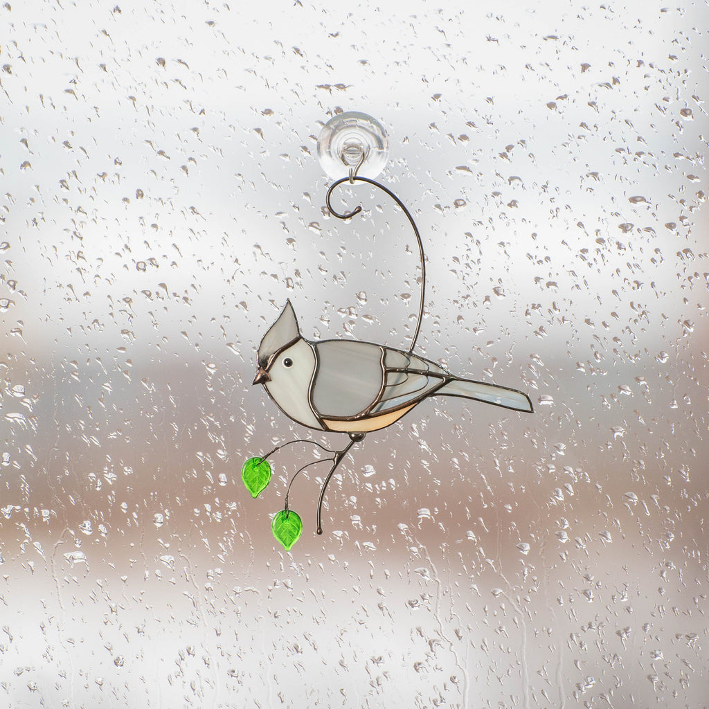 Tufted titmouse stained glass window hangings New mom gift House warming gifts new home Stained glass bird suncatcher