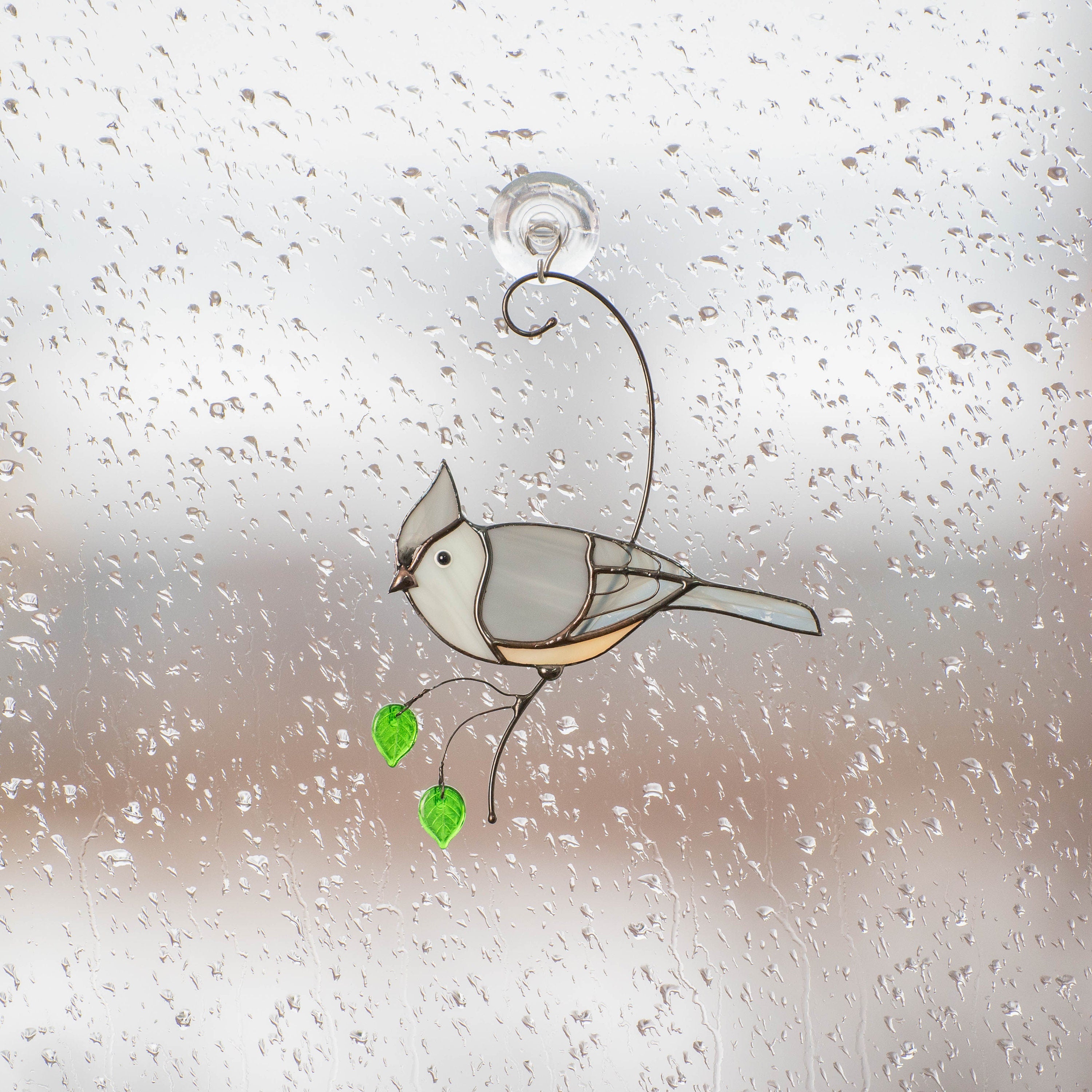 Tufted titmouse stained glass window hangings New mom gift House warming gifts new home Stained glass bird suncatcher