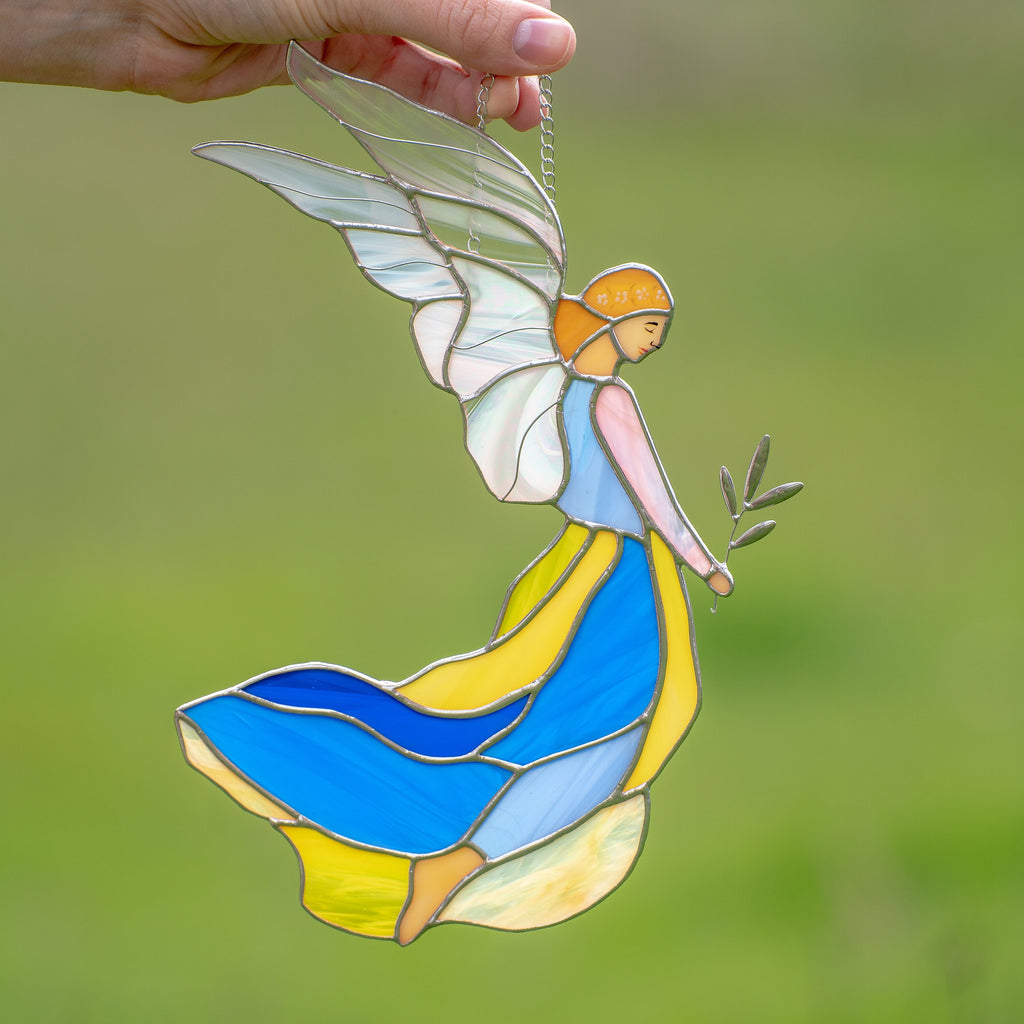 Guardian angel stained glass suncatcher Mother in law gifts Ukraine stained glass window hangings Guardian angel gifts