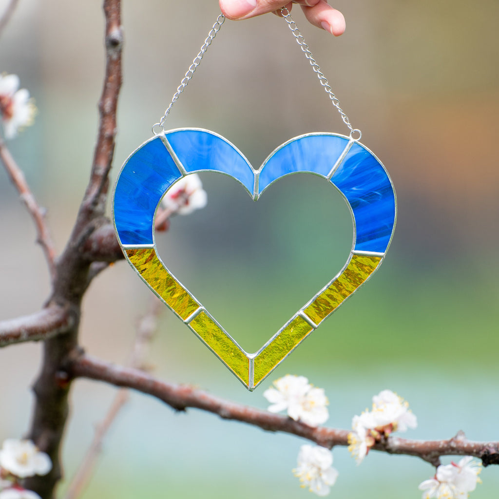 Ukrainian stained glass window hangings Ukrainian gifts Stained glass heart suncatcher Custom stained glass decor Thank you gift