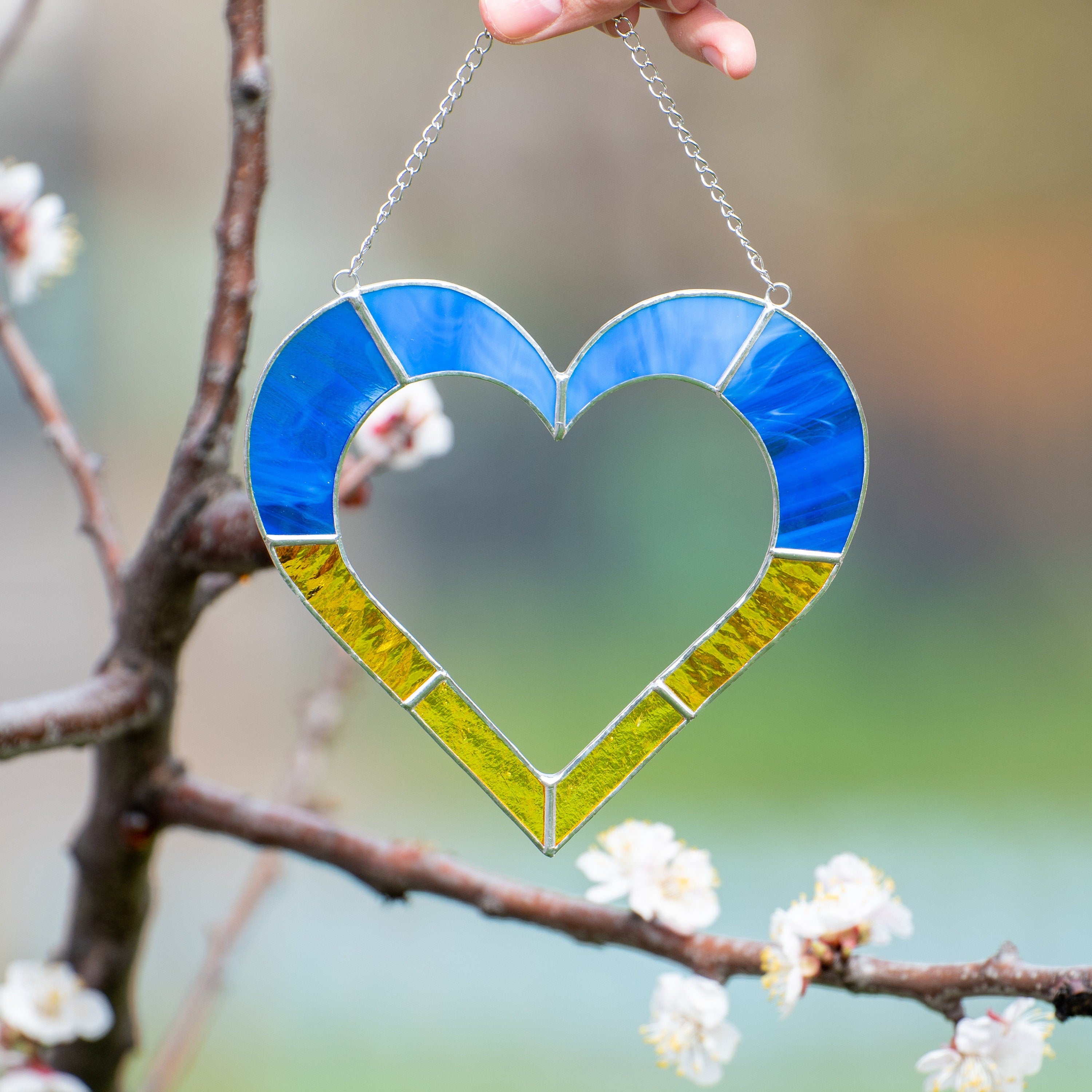 Ukrainian stained glass window hangings Ukrainian gifts Stained glass heart suncatcher Custom stained glass decor Thank you gift