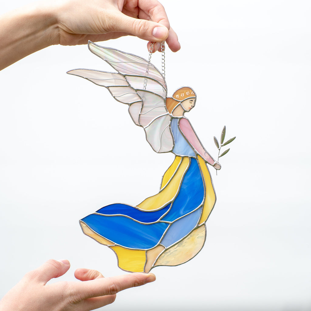 Guardian angel stained glass suncatcher Mother in law gifts Ukraine stained glass window hangings Guardian angel gifts