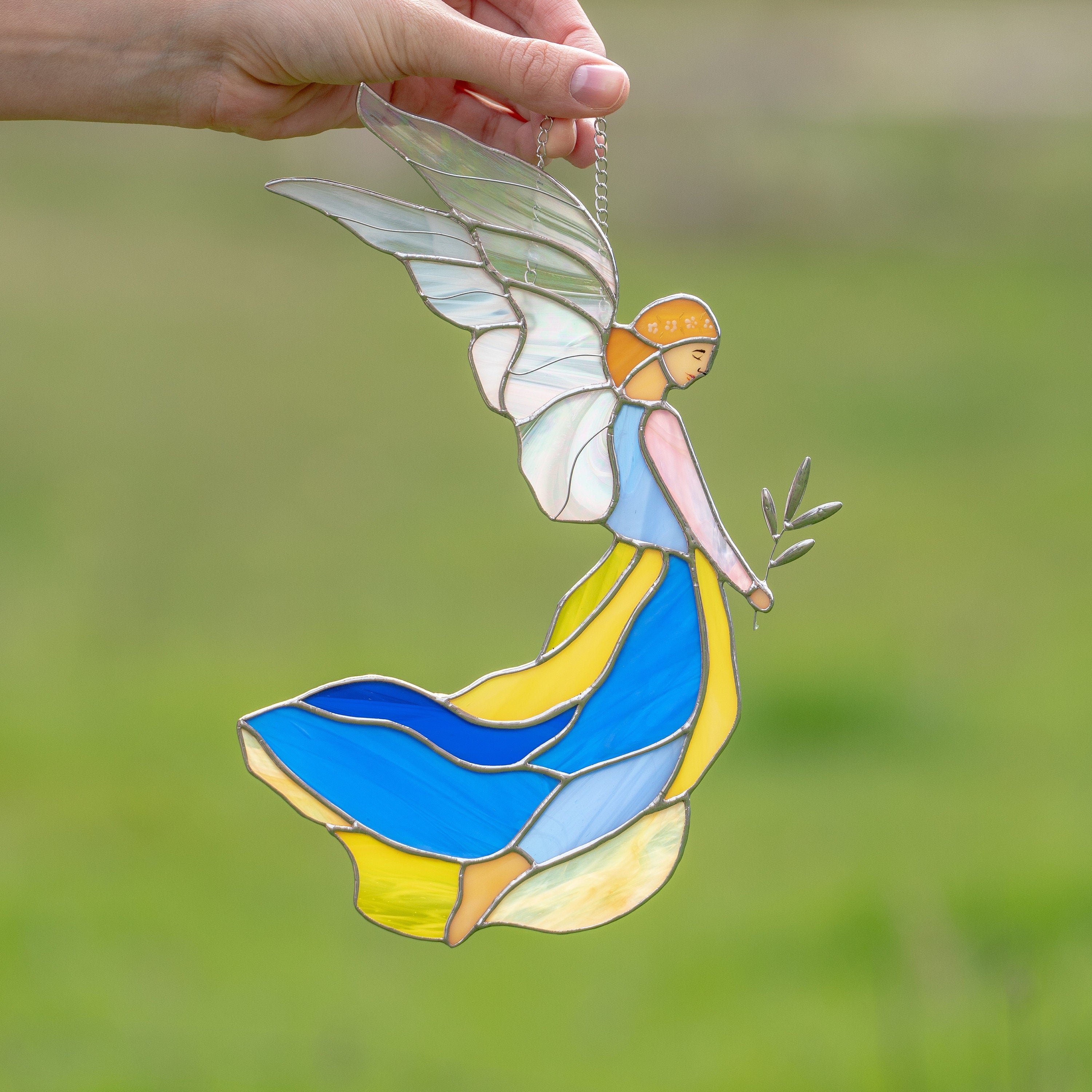 Guardian angel stained glass suncatcher Mother in law gifts Ukraine stained glass window hangings Guardian angel gifts