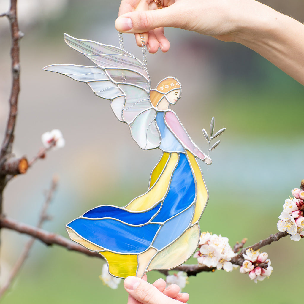 Guardian angel stained glass suncatcher Mother in law gifts Ukraine stained glass window hangings Guardian angel gifts