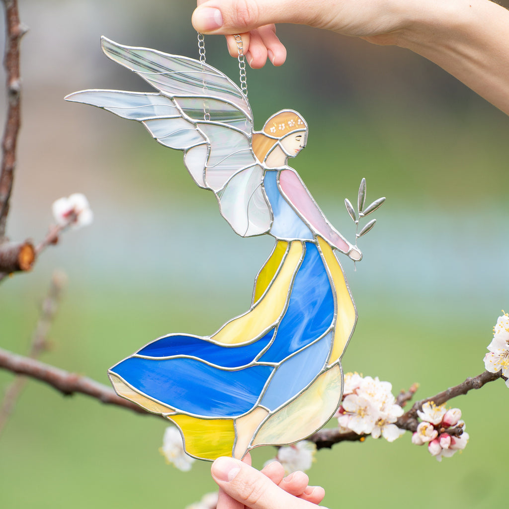 Guardian angel stained glass suncatcher Mother in law gifts Ukraine stained glass window hangings Guardian angel gifts