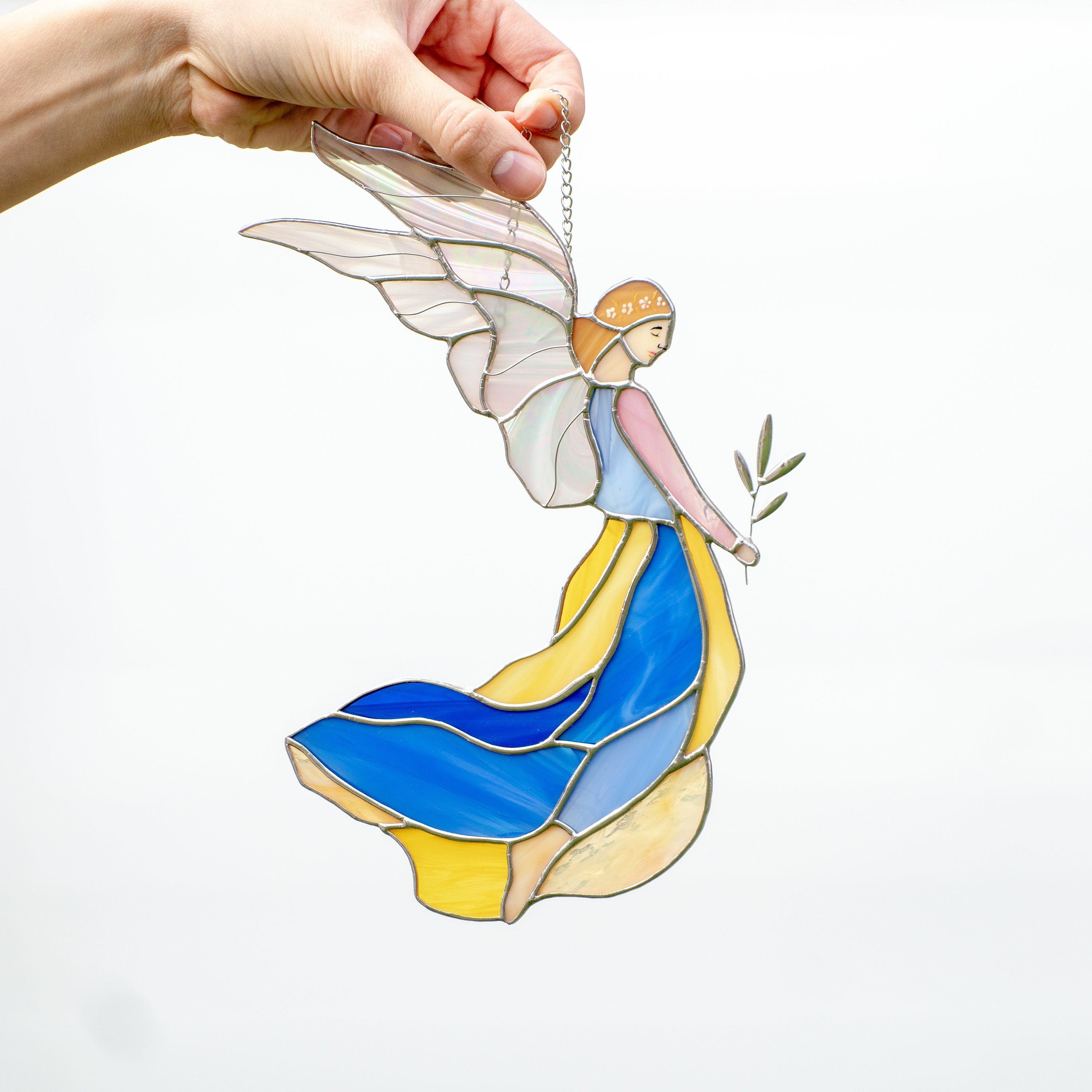 Guardian angel stained glass suncatcher Mother in law gifts Ukraine stained glass window hangings Guardian angel gifts