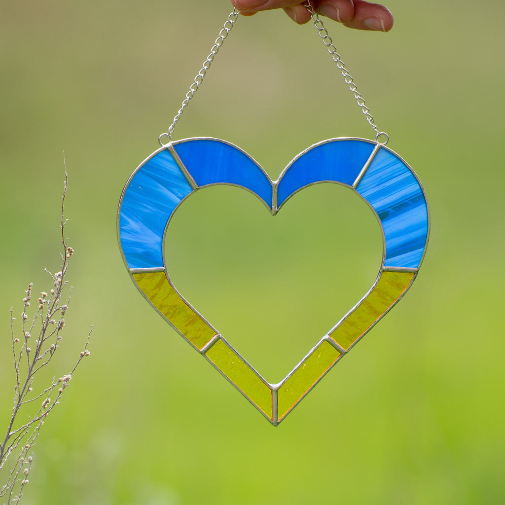 Ukrainian stained glass window hangings Ukrainian gifts Stained glass heart suncatcher Custom stained glass decor Thank you gift