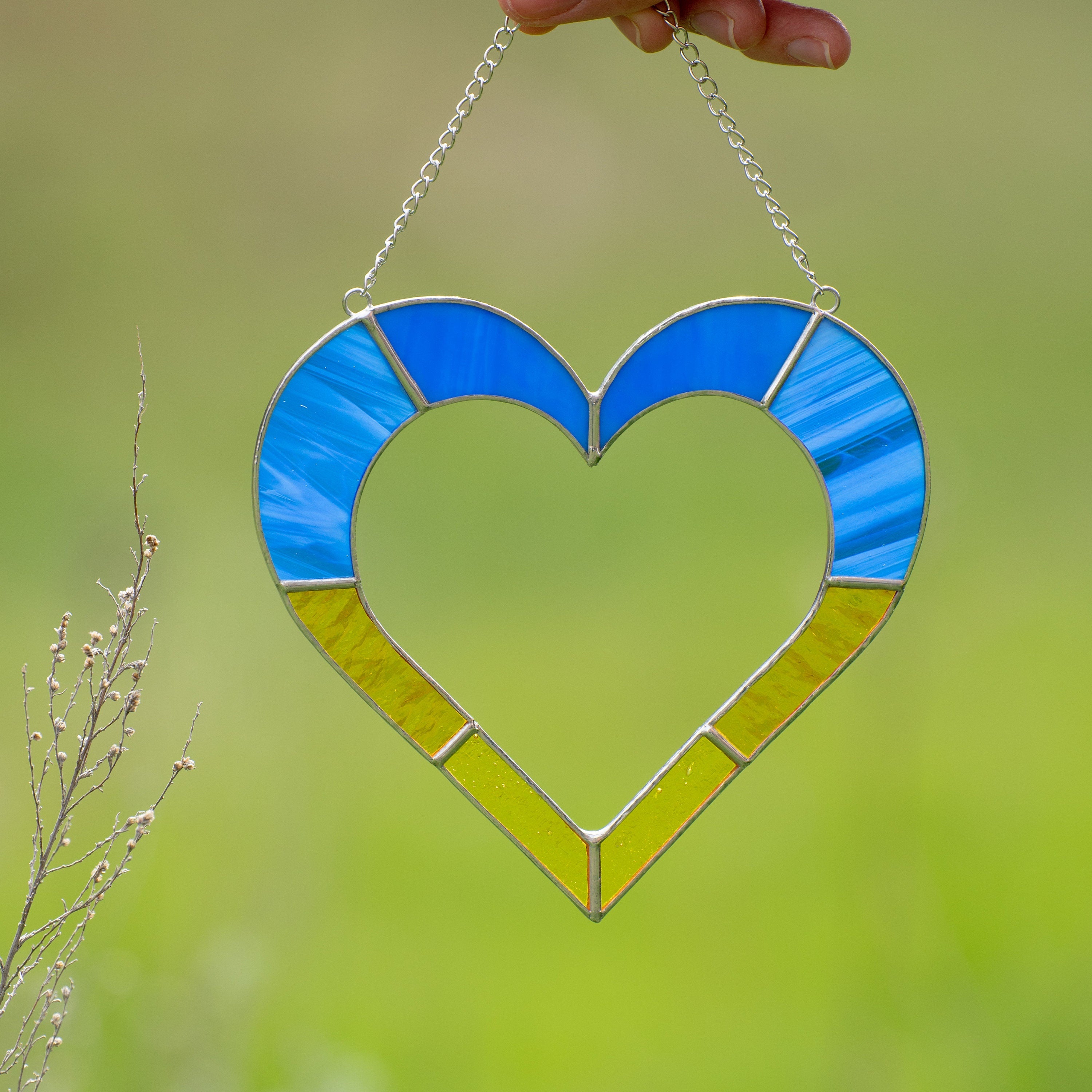 Ukrainian stained glass window hangings Ukrainian gifts Stained glass heart suncatcher Custom stained glass decor Thank you gift