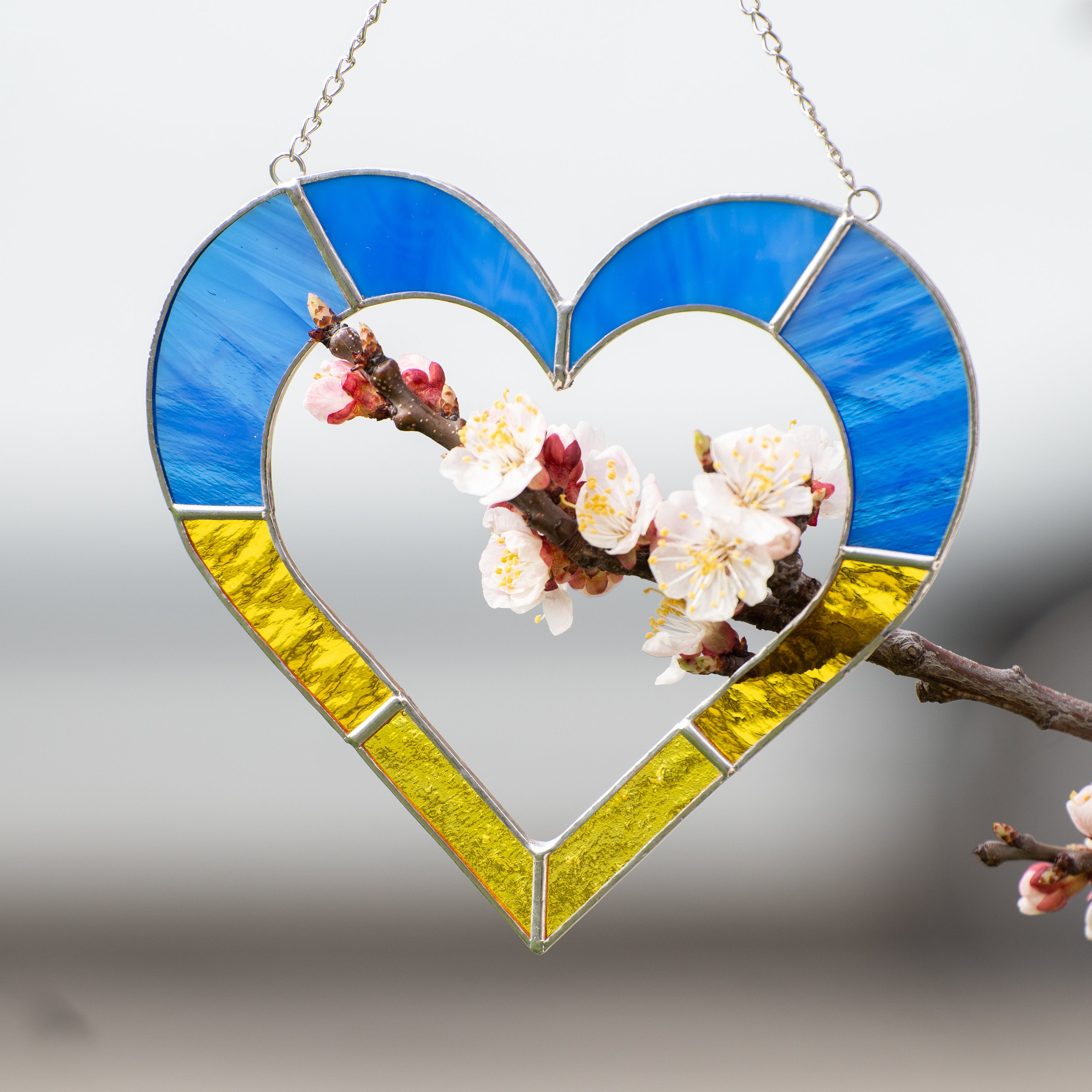 Ukrainian stained glass window hangings Ukrainian gifts Stained glass heart suncatcher Custom stained glass decor Thank you gift