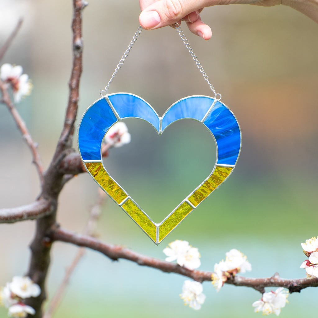 Ukrainian stained glass window hangings Ukrainian gifts Stained glass heart suncatcher Custom stained glass decor Thank you gift