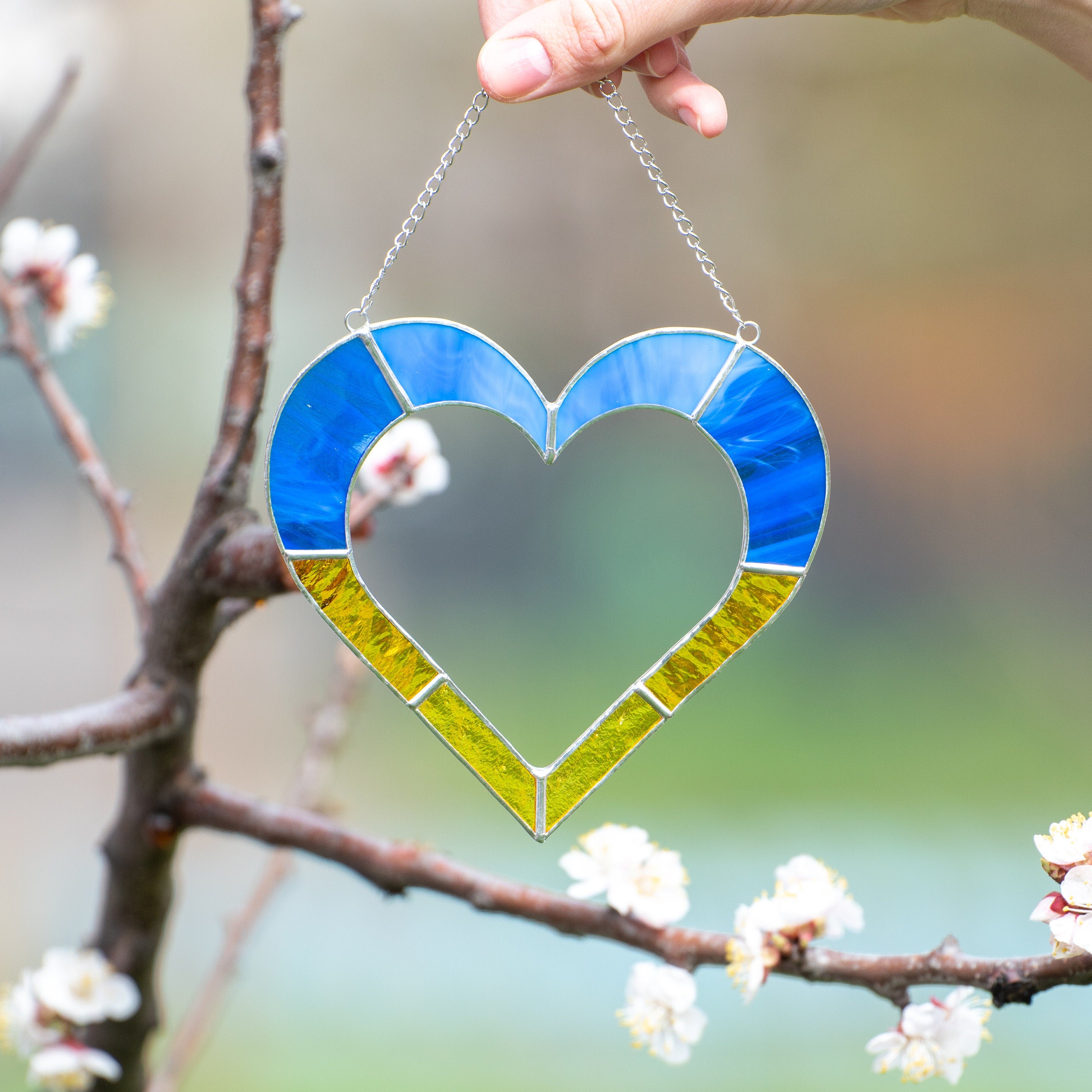 Ukrainian stained glass window hangings Ukrainian gifts Stained glass heart suncatcher Custom stained glass decor Thank you gift
