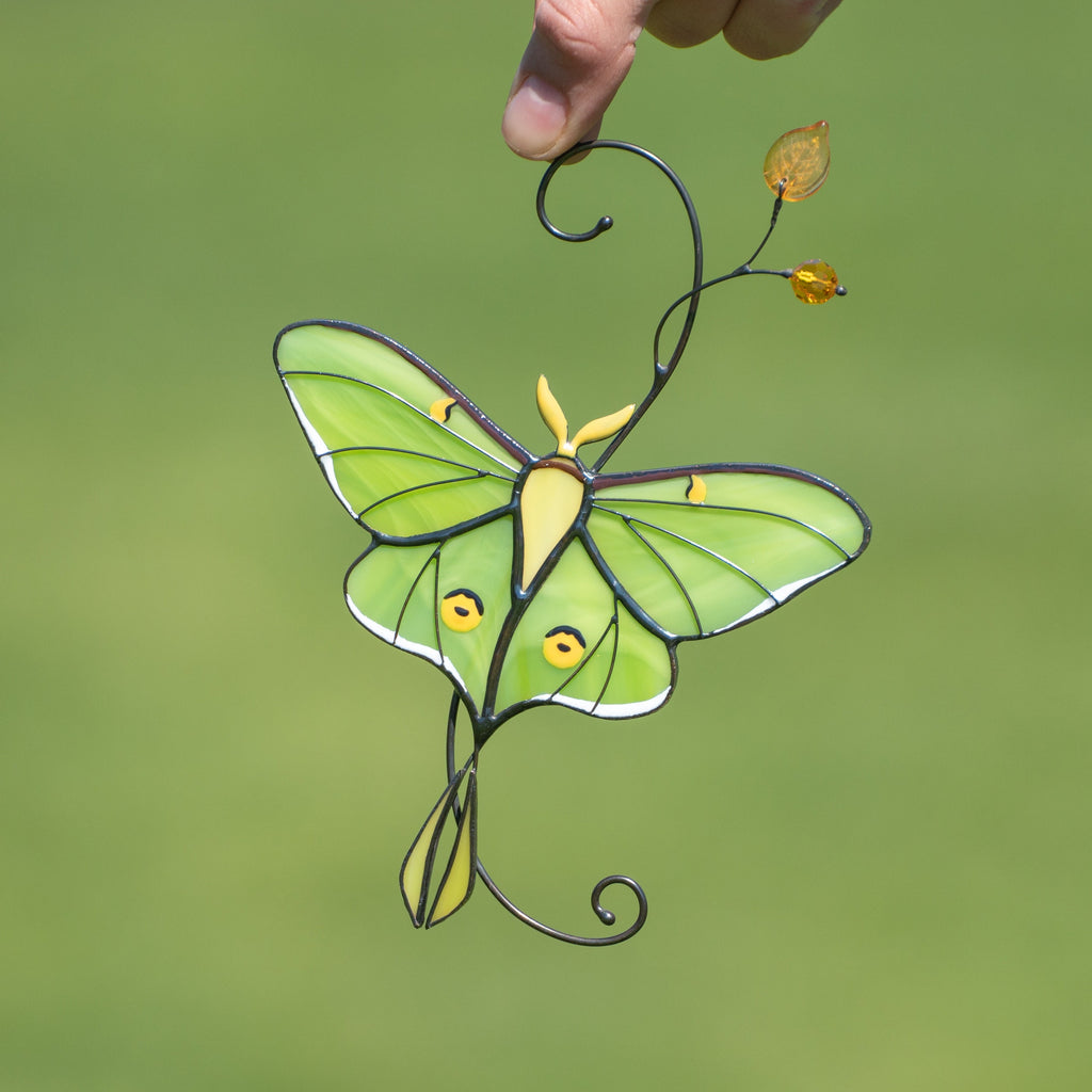 Luna moth stained glass window hangings Best gift for mom Custom stained glass butterfly suncatcher Mothers day gift