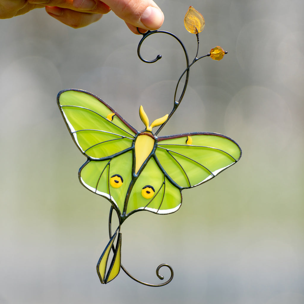 Luna moth stained glass window hangings Best gift for mom Custom stained glass butterfly suncatcher Mothers day gift