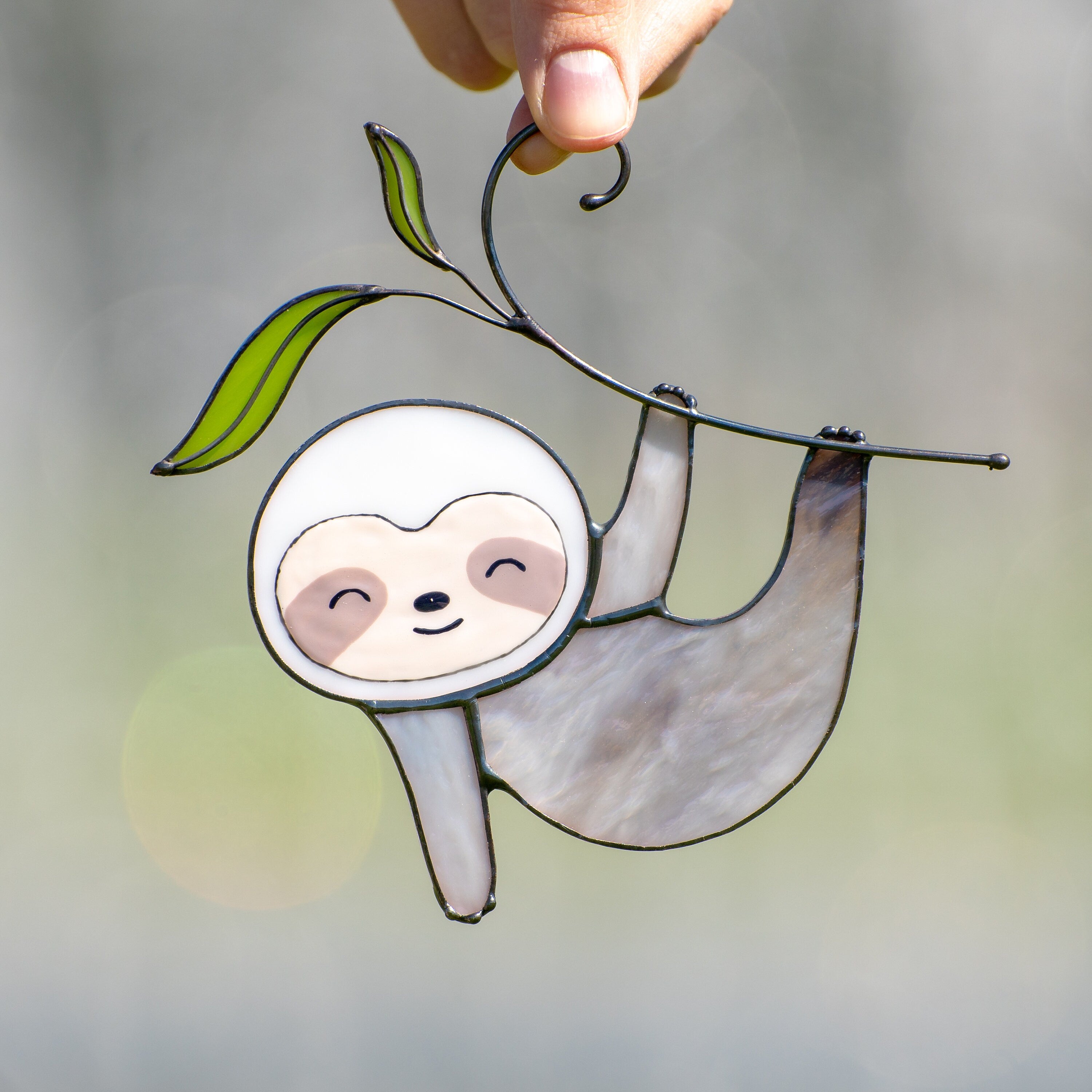 Stained glass sloth ornament Big sister gift Custom stained glass window hangings Sloth gifts Modern stained glass ornament