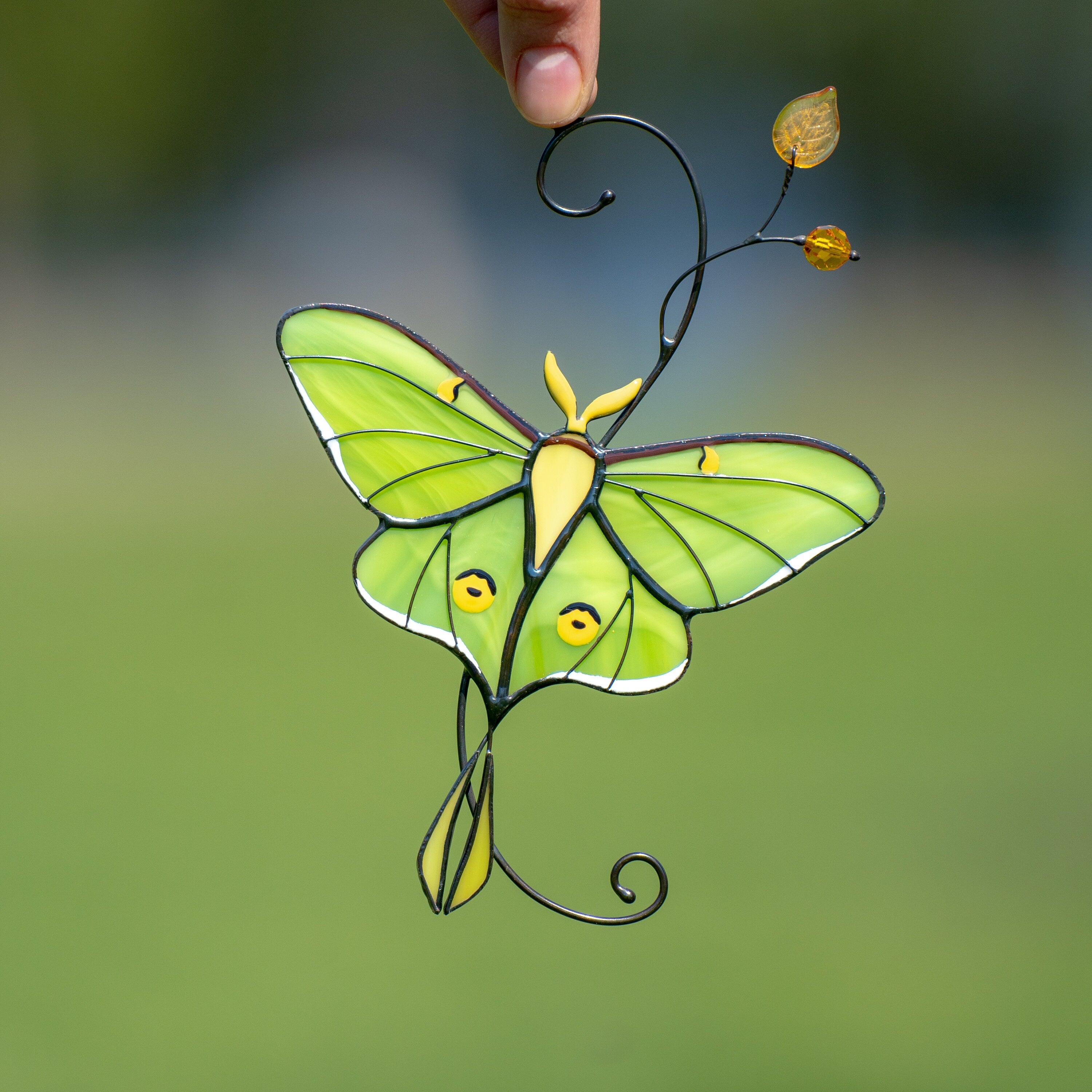 Luna moth stained glass window hangings Best gift for mom Custom stained glass butterfly suncatcher Mothers day gift