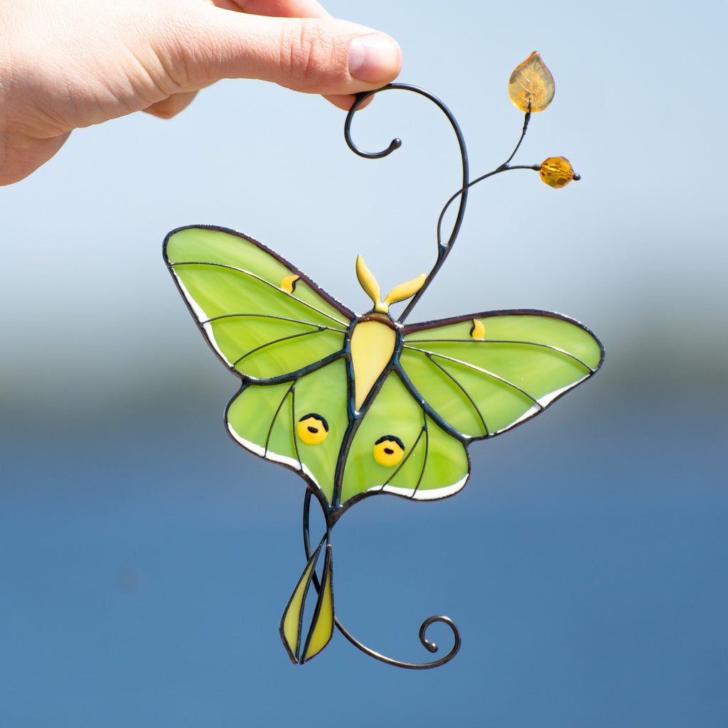 Luna moth stained glass window hangings Best gift for mom Custom stained glass butterfly suncatcher Mothers day gift