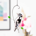 Downy woodpecker stained glass window hangings Godfather gift Custom stained glass bird suncatcher New mom gift Handmade product
