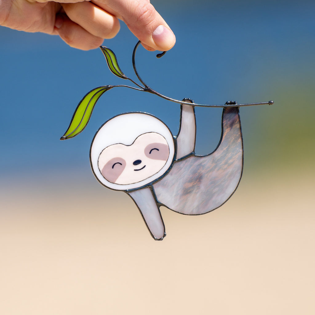 Stained glass sloth ornament Big sister gift Custom stained glass window hangings Sloth gifts Modern stained glass ornament