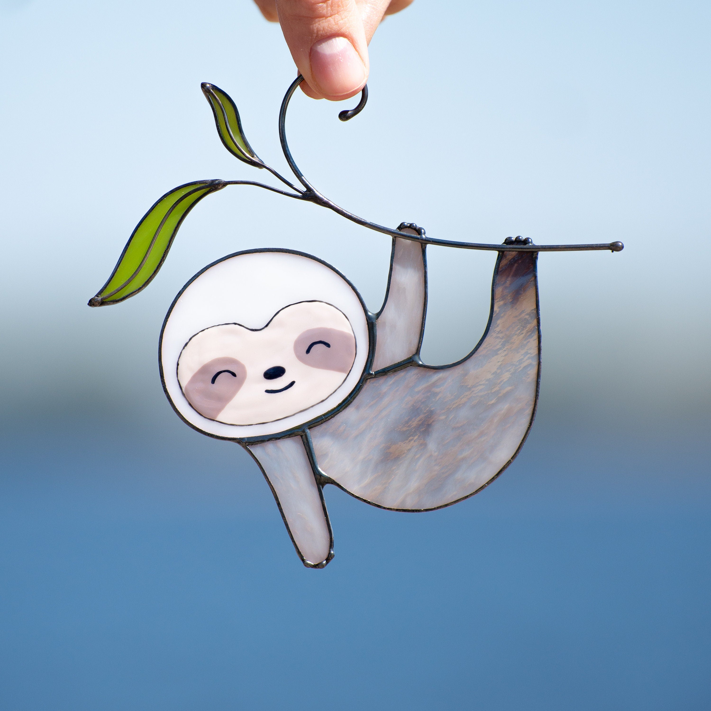 Stained glass sloth ornament Big sister gift Custom stained glass window hangings Sloth gifts Modern stained glass ornament