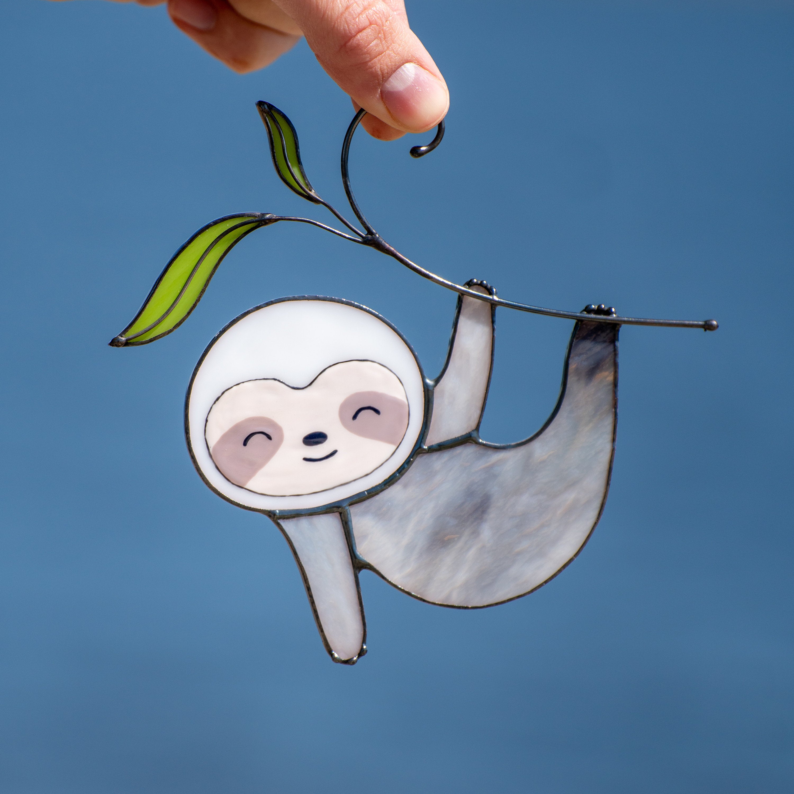 Stained glass sloth ornament Big sister gift Custom stained glass window hangings Sloth gifts Modern stained glass ornament