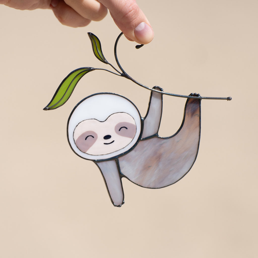 Stained glass sloth ornament Big sister gift Custom stained glass window hangings Sloth gifts Modern stained glass ornament