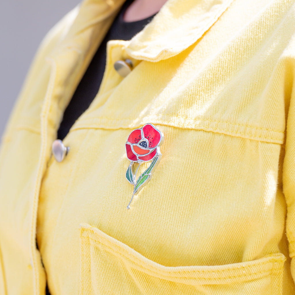 Stained glass poppy brooch Mother in law gift Art nouveau jewelry