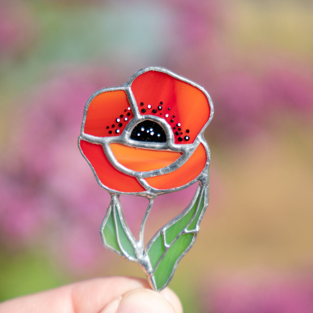 Stained glass poppy brooch Mother in law gift Art nouveau jewelry