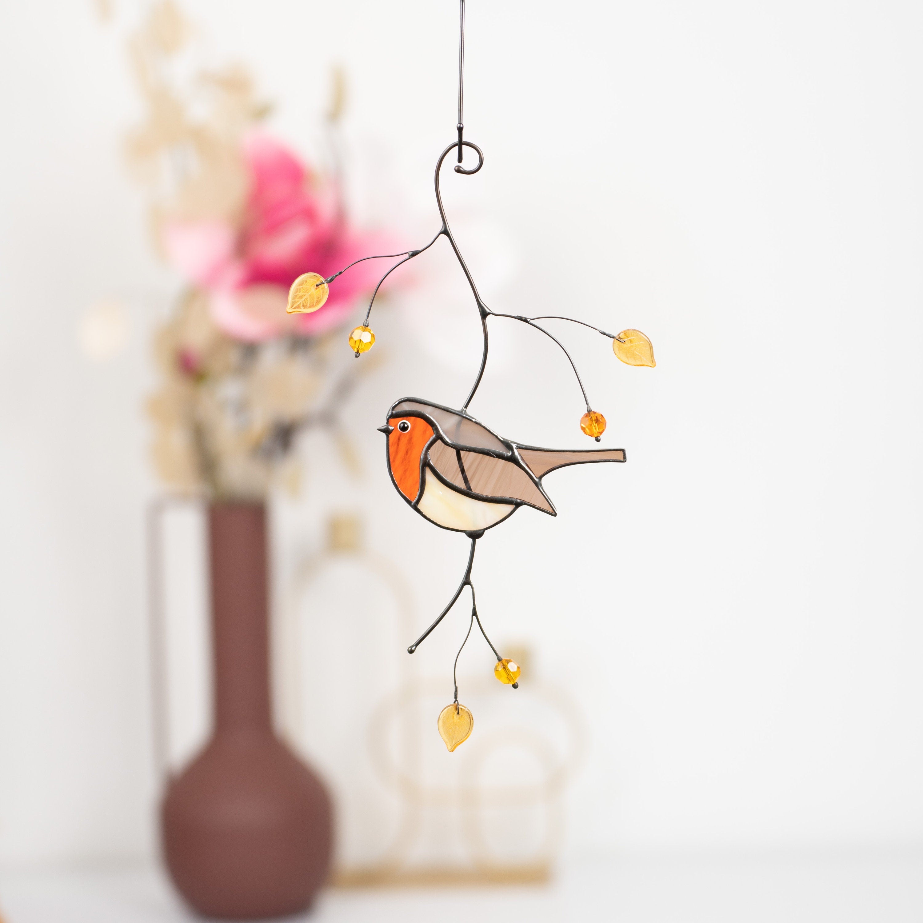 Christmas Robin stained glass bird Gift for bird lovers stained glass window hangings Mother in law gifts stained glass sun catcher