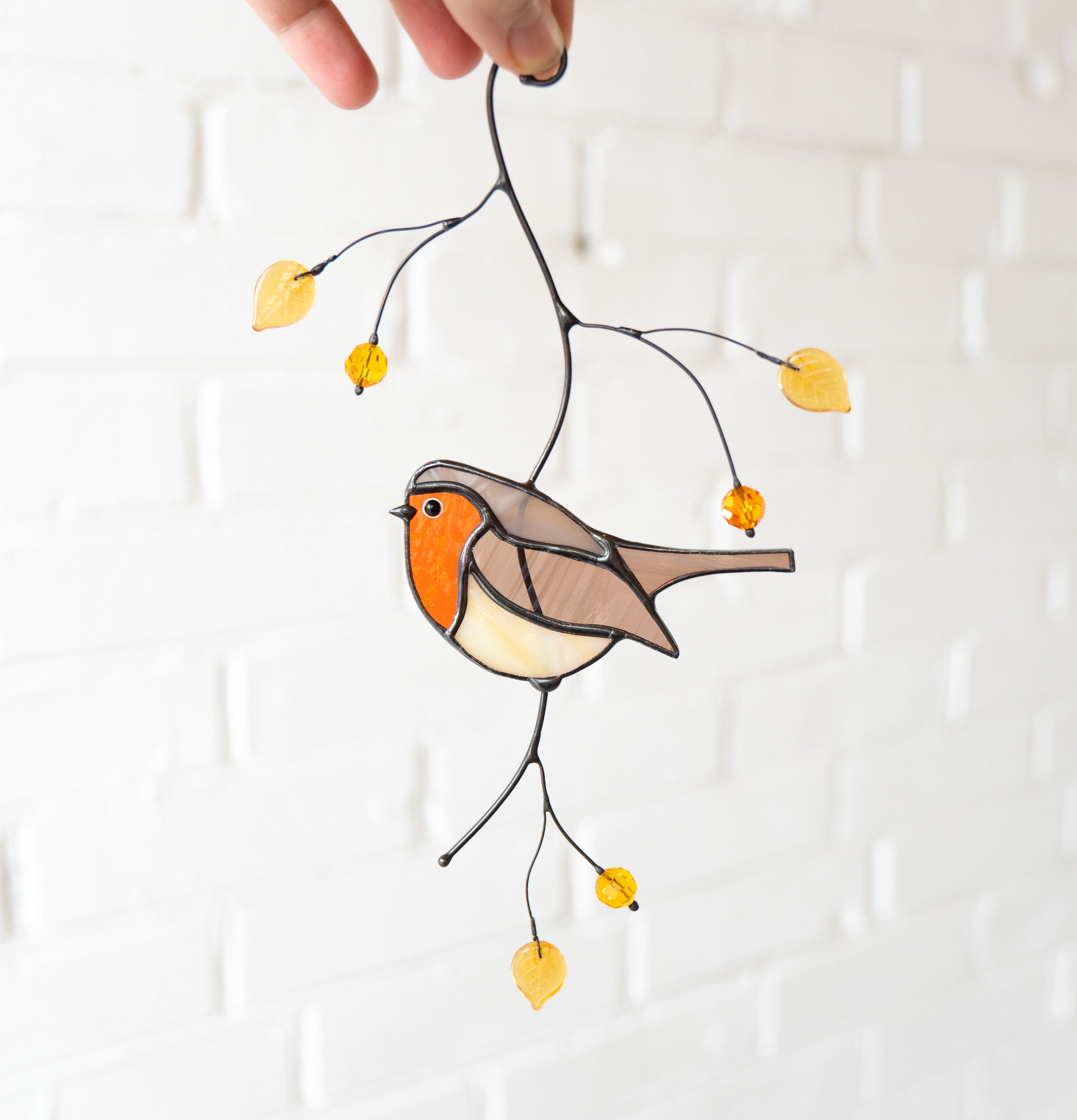 Christmas Robin stained glass bird Gift for bird lovers stained glass window hangings Mother in law gifts stained glass sun catcher