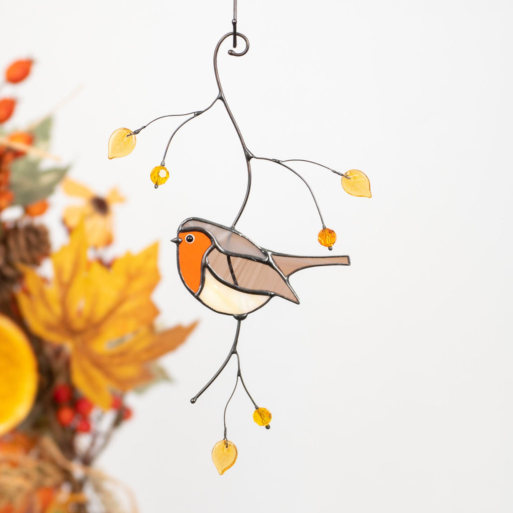 Christmas Robin stained glass bird Gift for bird lovers stained glass window hangings Mother in law gifts stained glass sun catcher