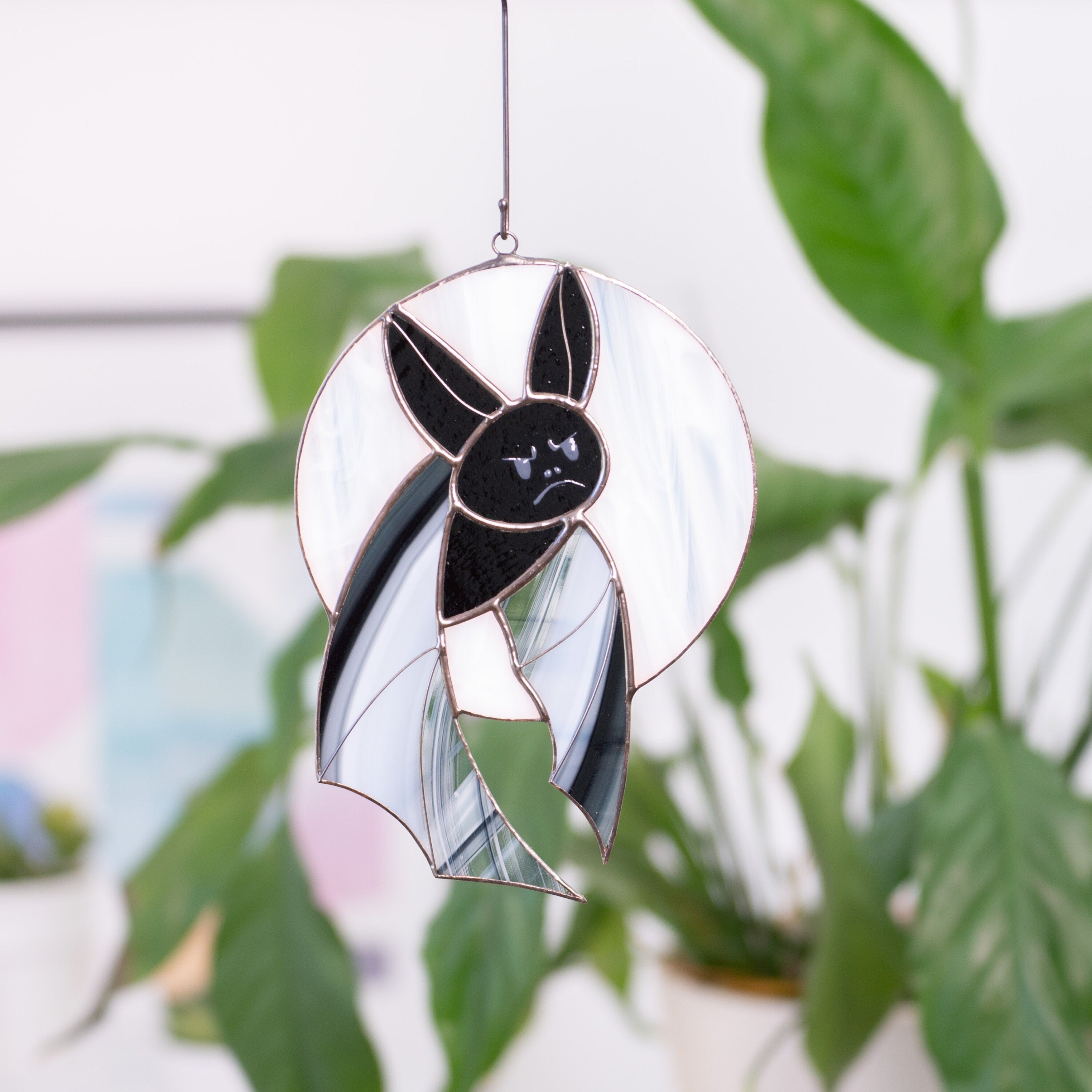 Halloween stained glass bat Vampire decor Custom stained glass horror Vampire art Stained glass moon suncatcher Halloween gift