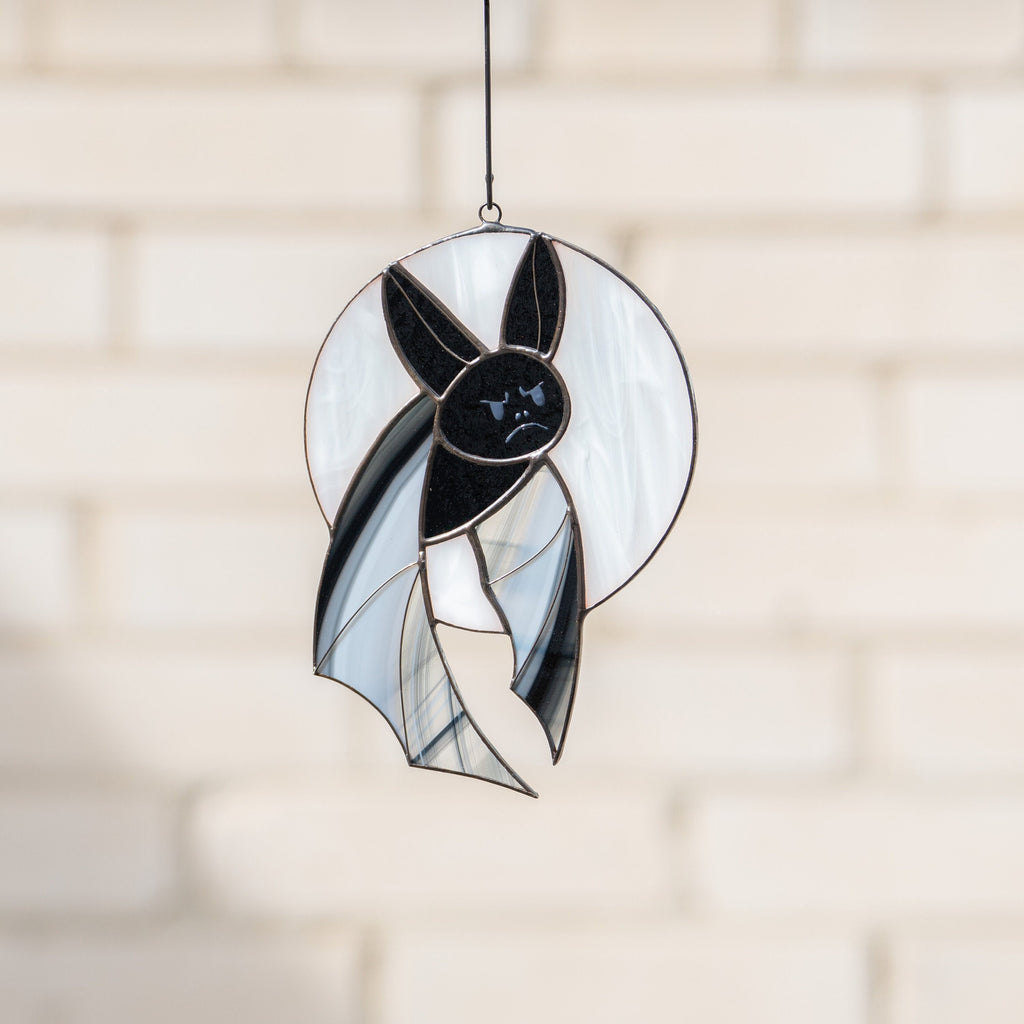Halloween stained glass bat Vampire decor Custom stained glass horror Vampire art Stained glass moon suncatcher Halloween gift