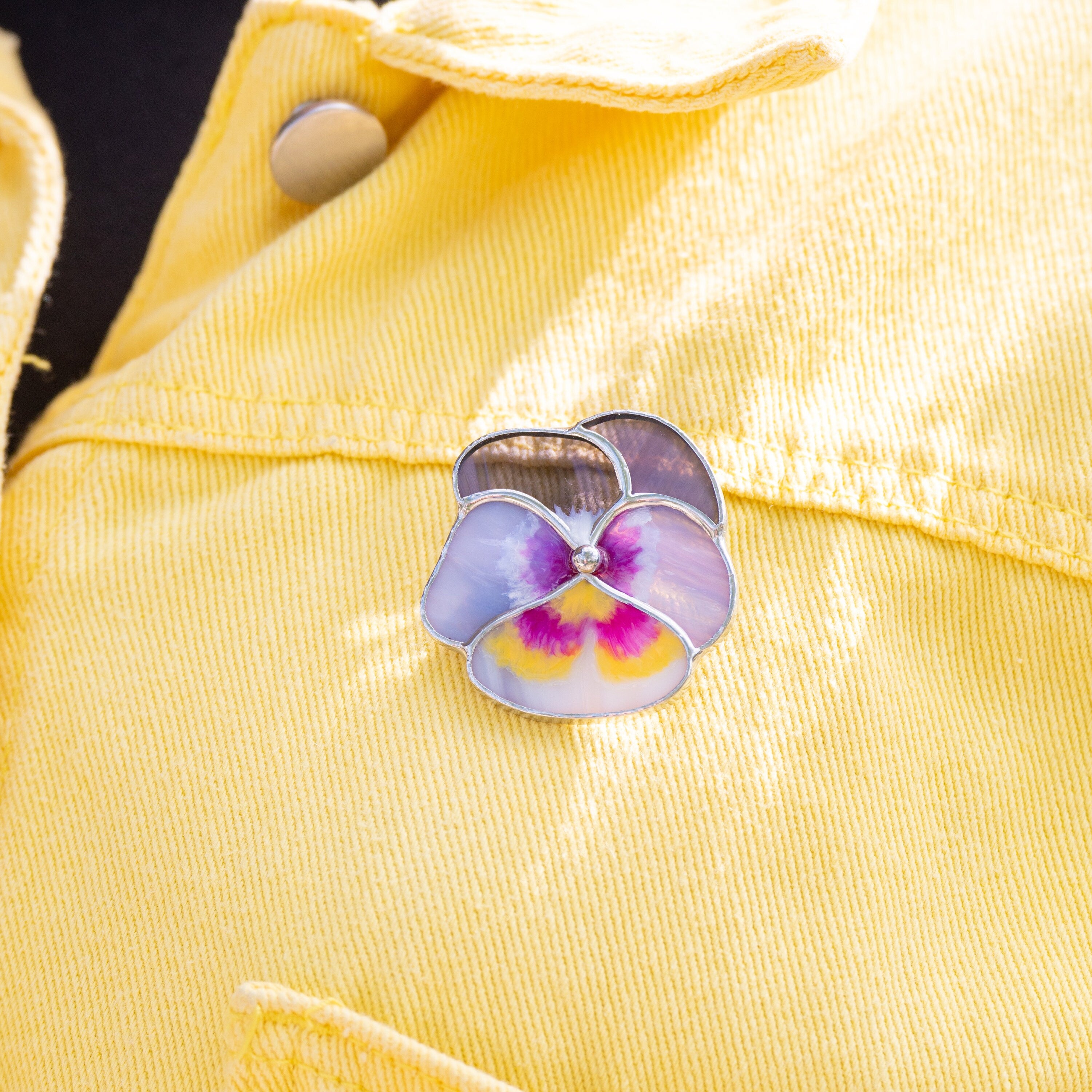 Pansy stained glass brooch Viola flower Cottagecore jewelry gift for her