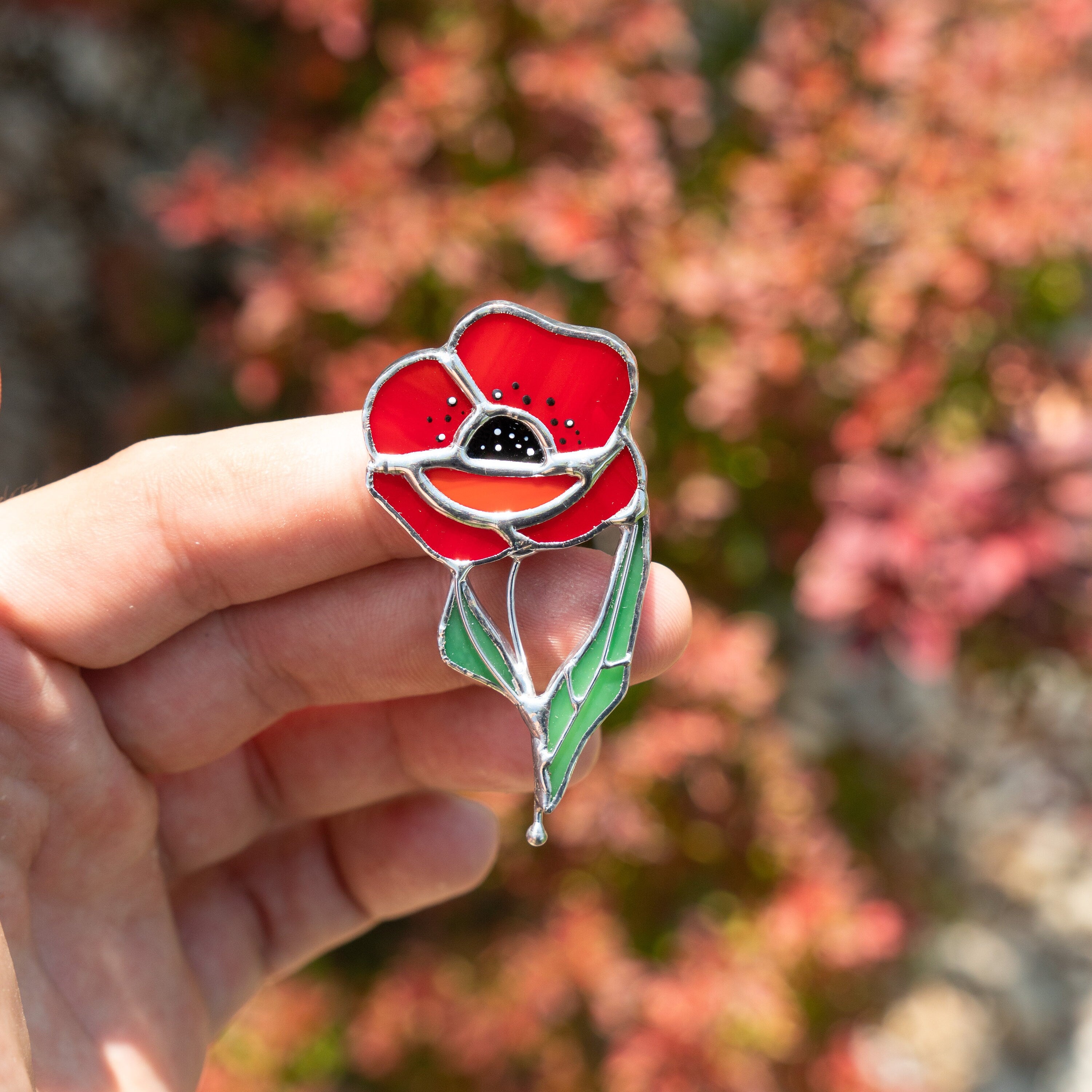 Stained glass poppy brooch Mother in law gift Art nouveau jewelry