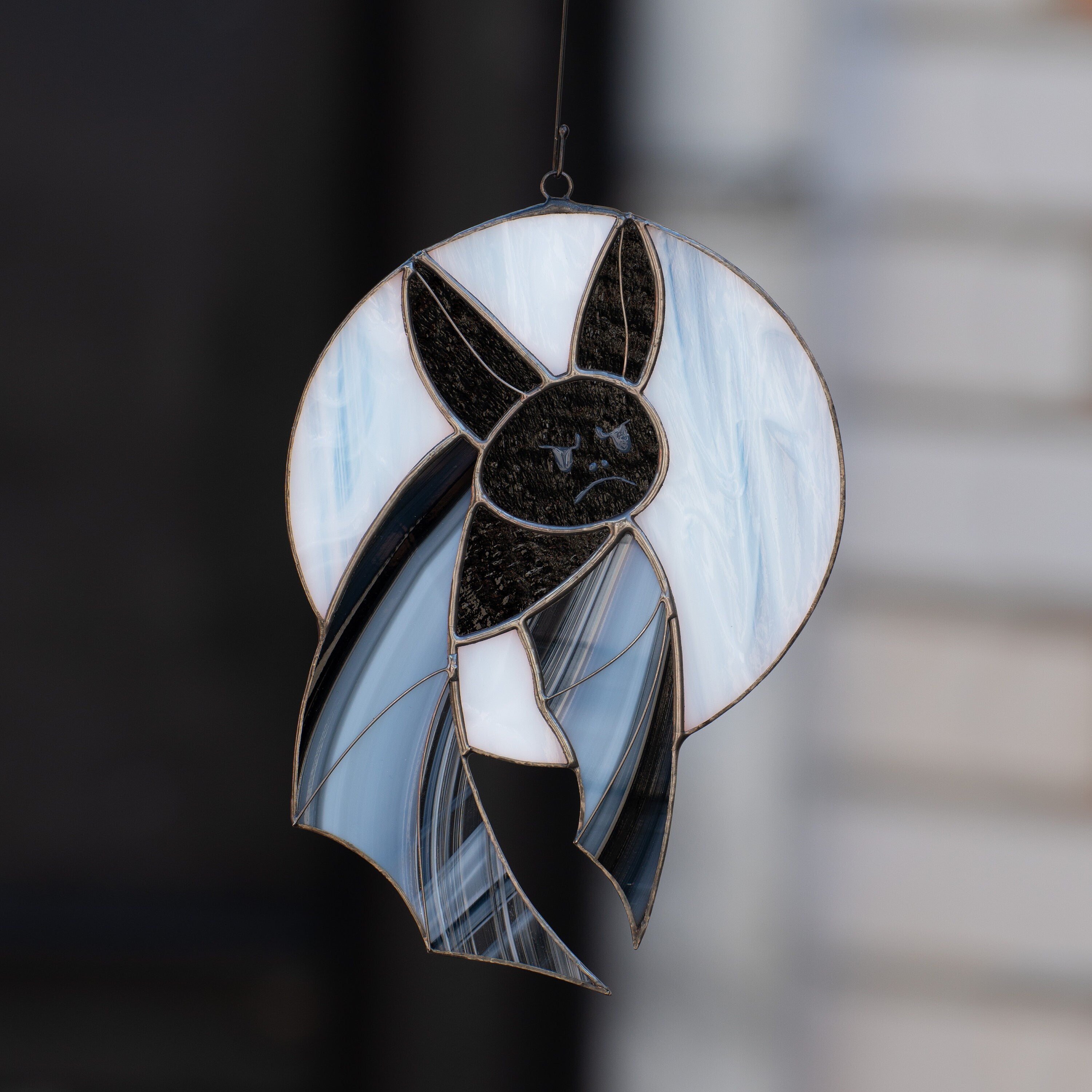 Halloween stained glass bat Vampire decor Custom stained glass horror Vampire art Stained glass moon suncatcher Halloween gift