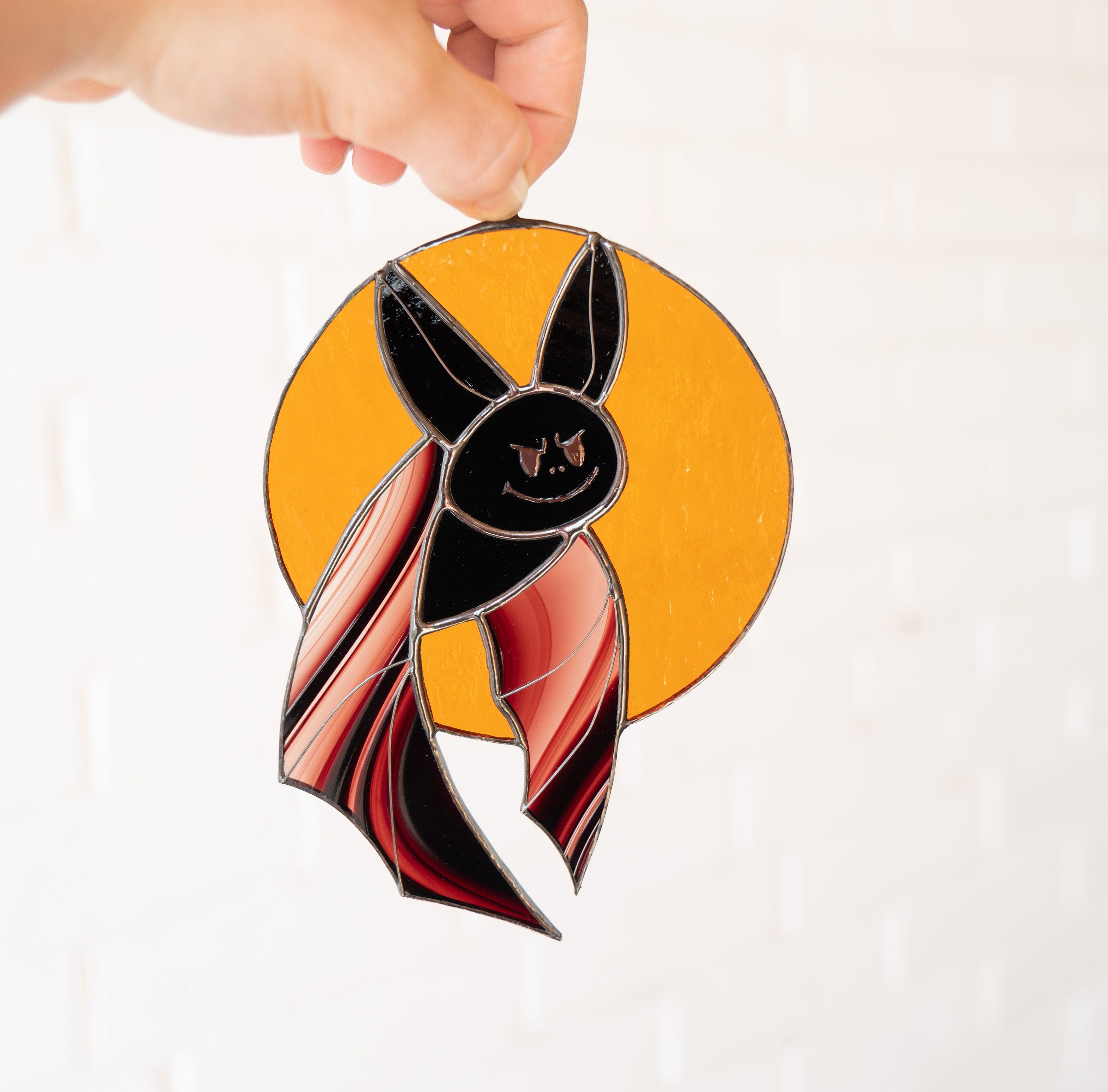 Halloween stained glass bat Vampire decor Custom stained glass horror Vampire art Stained glass moon suncatcher Halloween gift