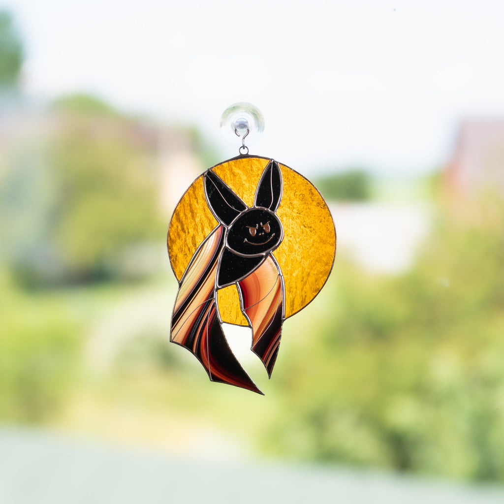 Halloween stained glass bat Vampire decor Custom stained glass horror Vampire art Stained glass moon suncatcher Halloween gift