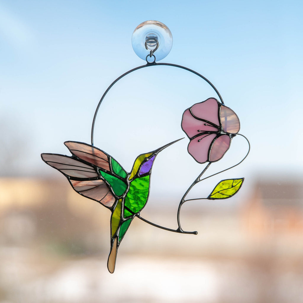 Hummingbird suncatcher Godmother gifts Hummingbird stained glass window hangings Fairy garden accessories Daughter in law gift
