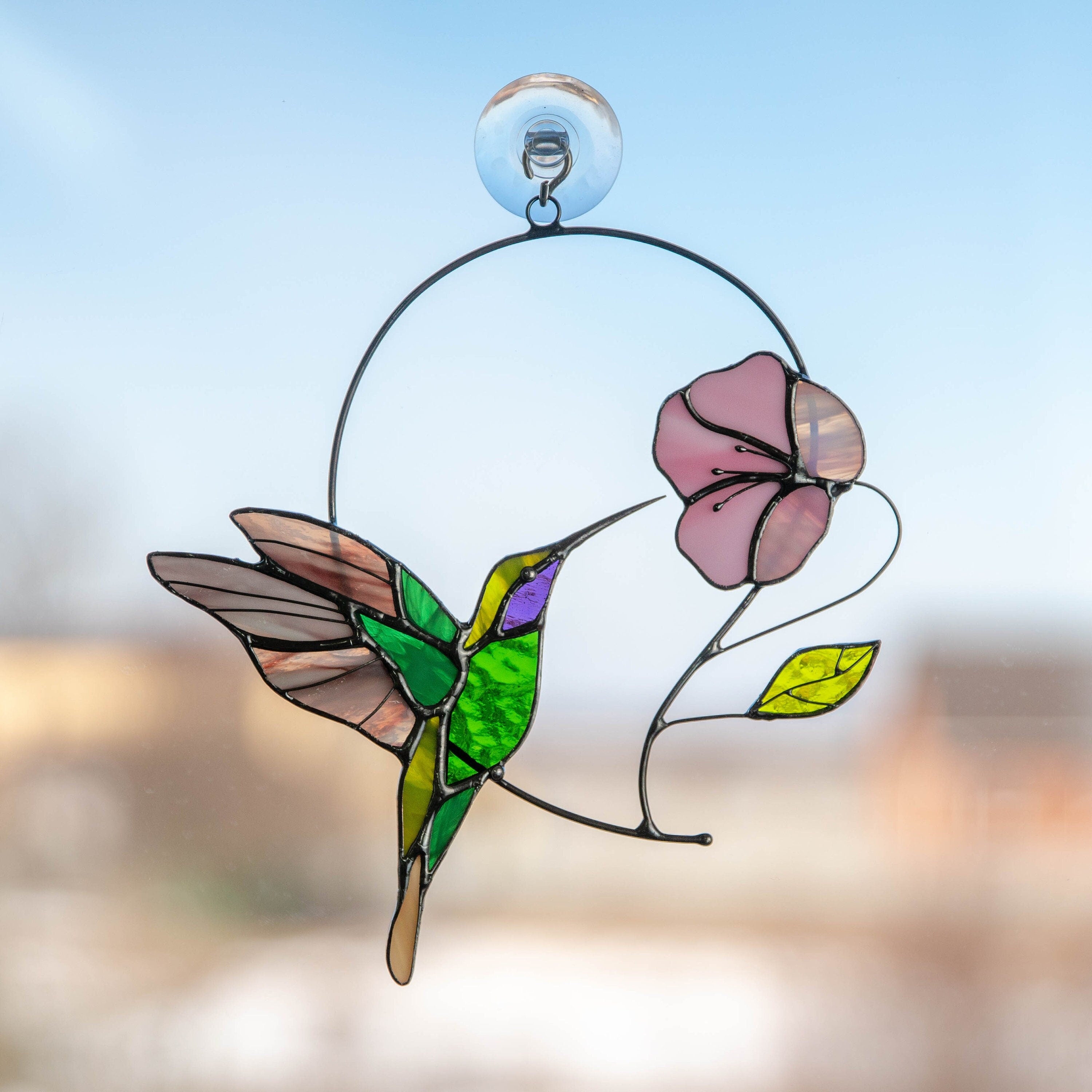 Hummingbird suncatcher Godmother gifts Hummingbird stained glass window hangings Fairy garden accessories Daughter in law gift