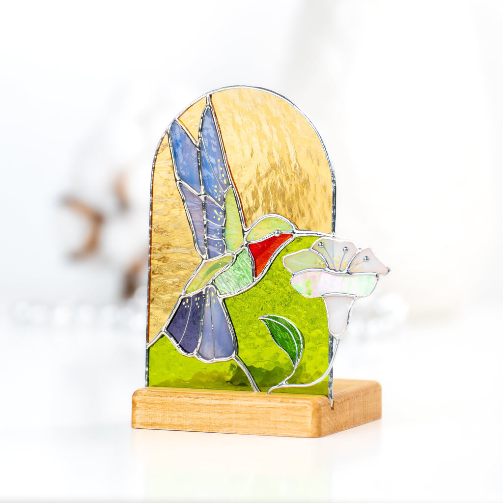 Hummingbird stained glass candle holder Big sister gift Stained glass bird suncatcher Custom stained glass panel Hummingbird gifts