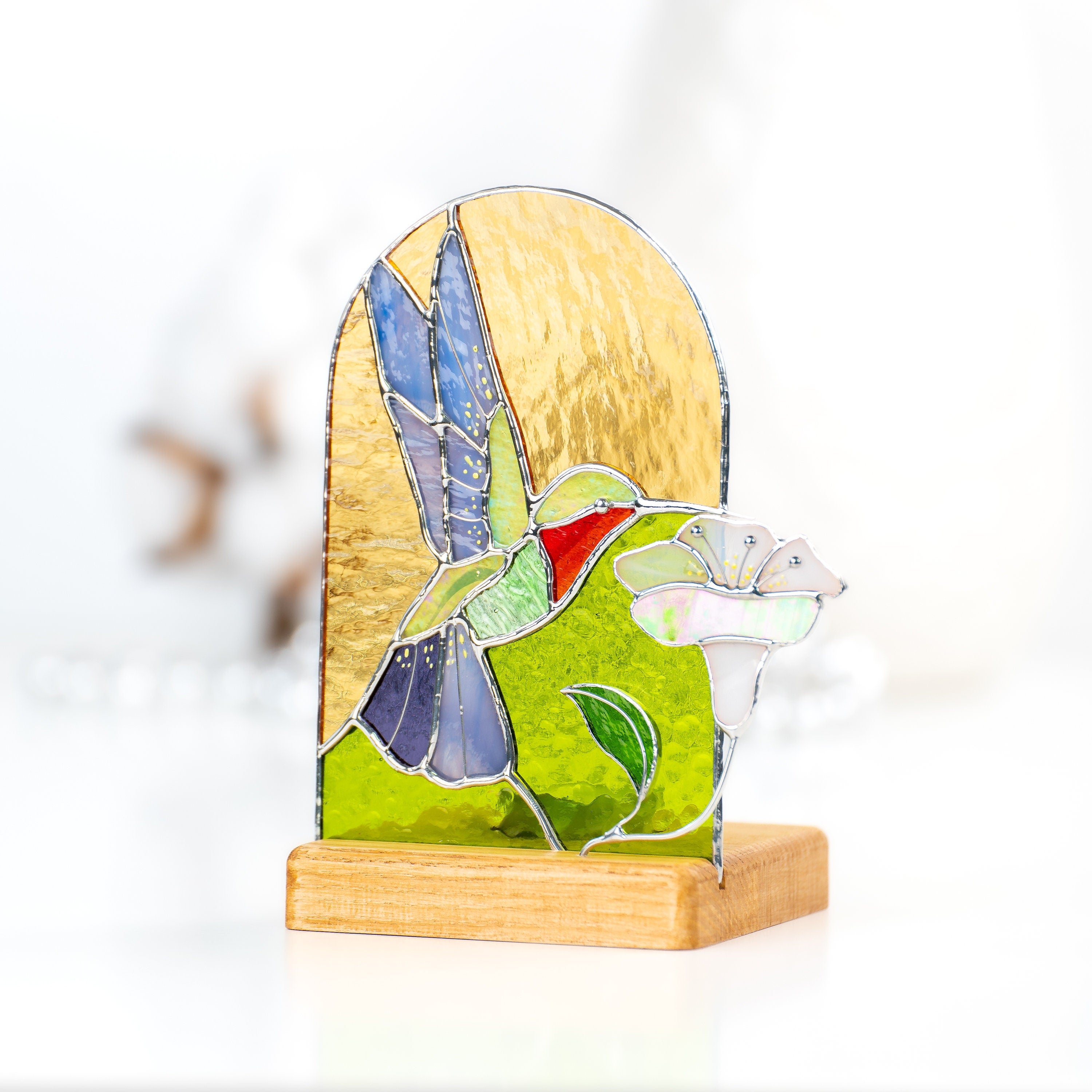 Hummingbird stained glass candle holder Big sister gift Stained glass bird suncatcher Custom stained glass panel Hummingbird gifts